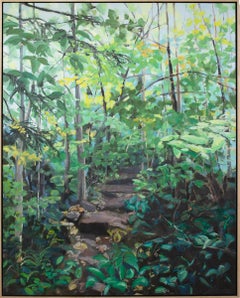 "Walk in the Woods - Verdant Green" Peinture à l'huile de paysage