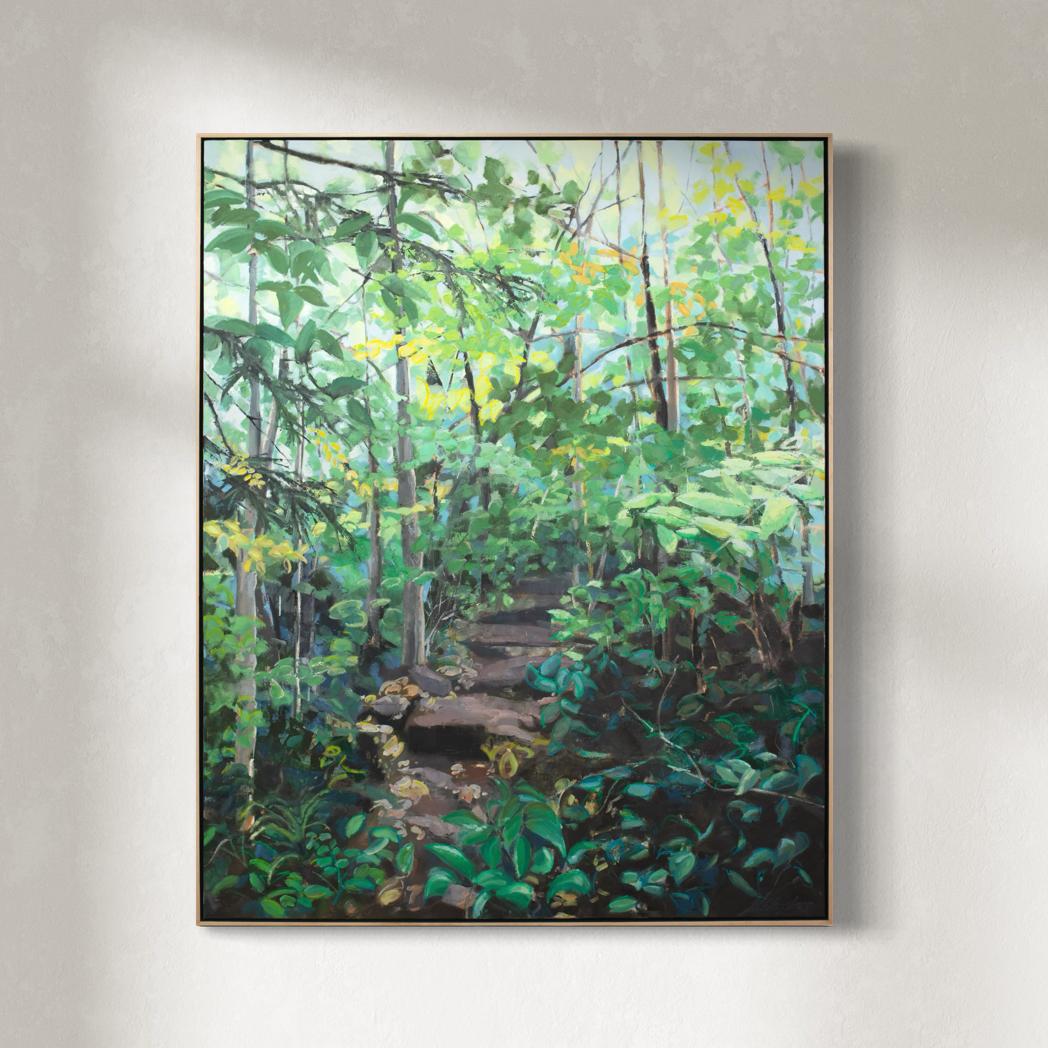 Molly Doe Wensberg Landscape Painting - "Walk in the Woods - Verdant Green" Landscape Oil Painting