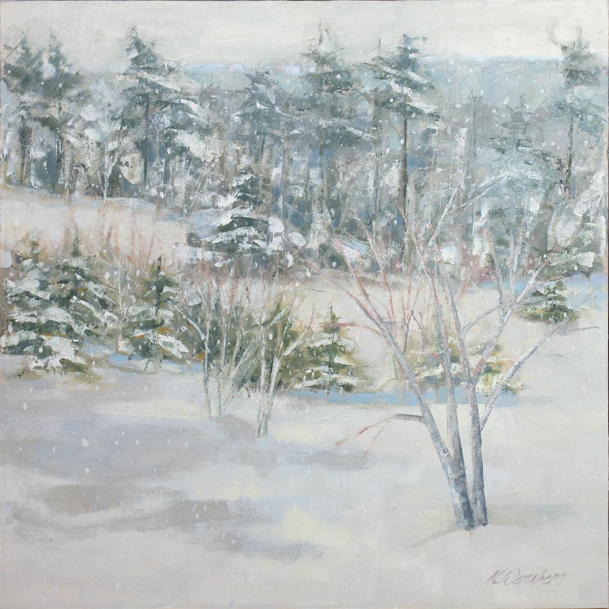 Impressionistisches Winterlandschaftsgemälde „Winter Stage“ (Sonstige Kunststile), Painting, von Molly Doe Wensberg