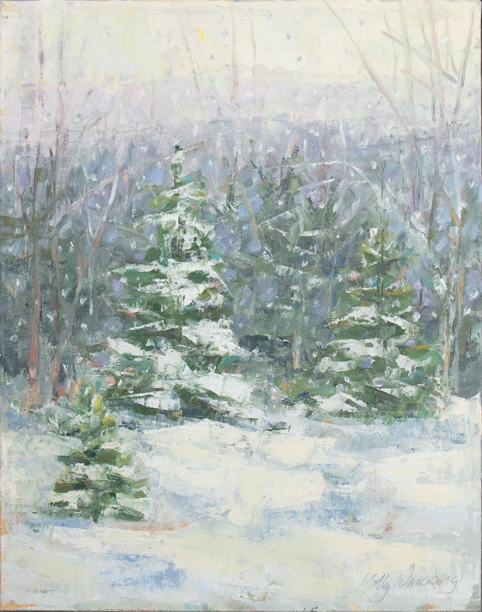 « Winter Trio », peinture impressionniste de paysage d'hiver - Autres styles artistiques Painting par Molly Doe Wensberg