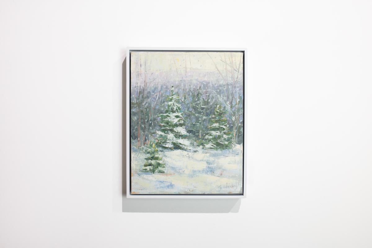« Winter Trio », peinture impressionniste de paysage d'hiver - Gris Landscape Painting par Molly Doe Wensberg