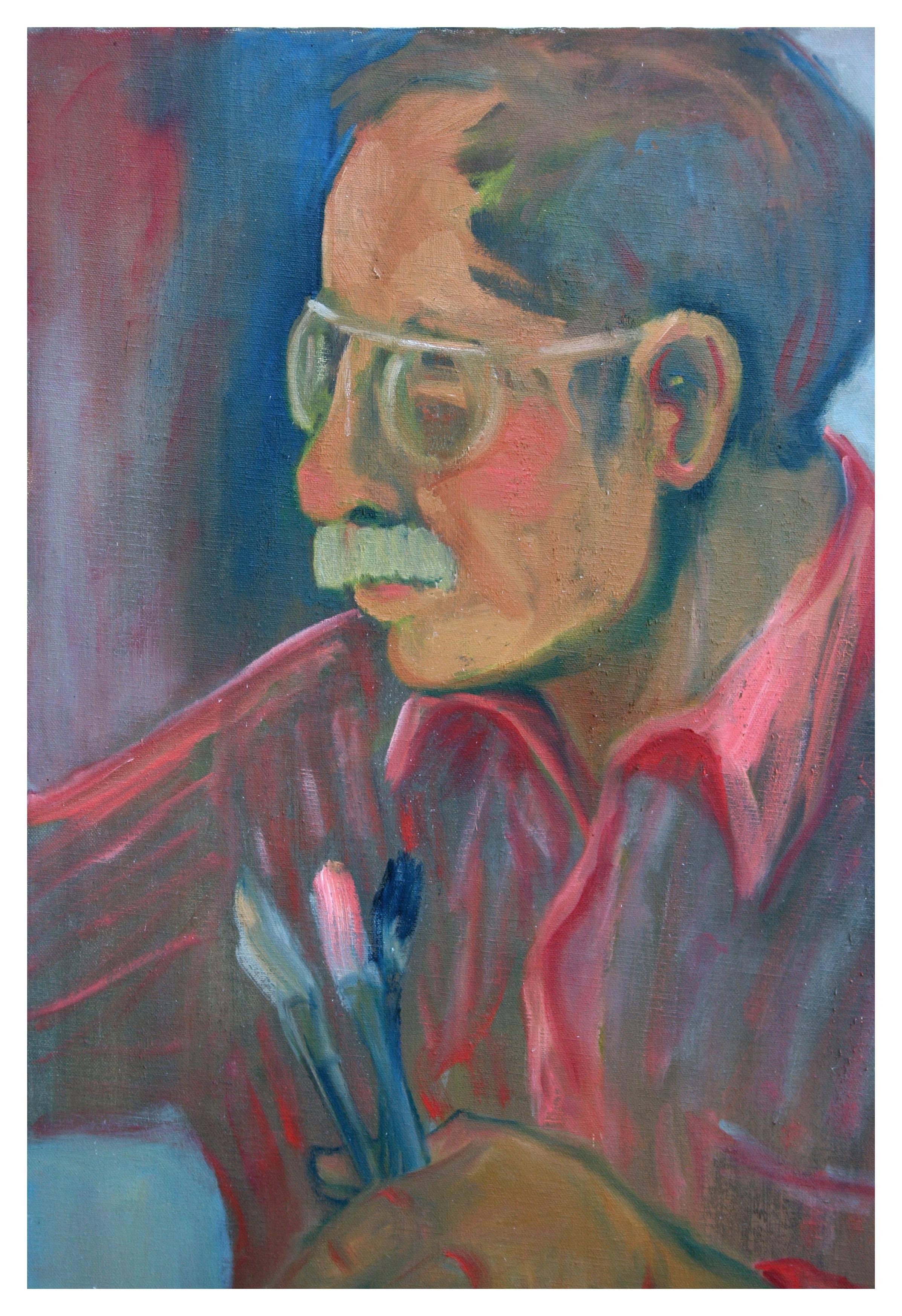 Un artista y sus herramientas - Retrato figurativo vintage - Painting de Molly E. Brubaker