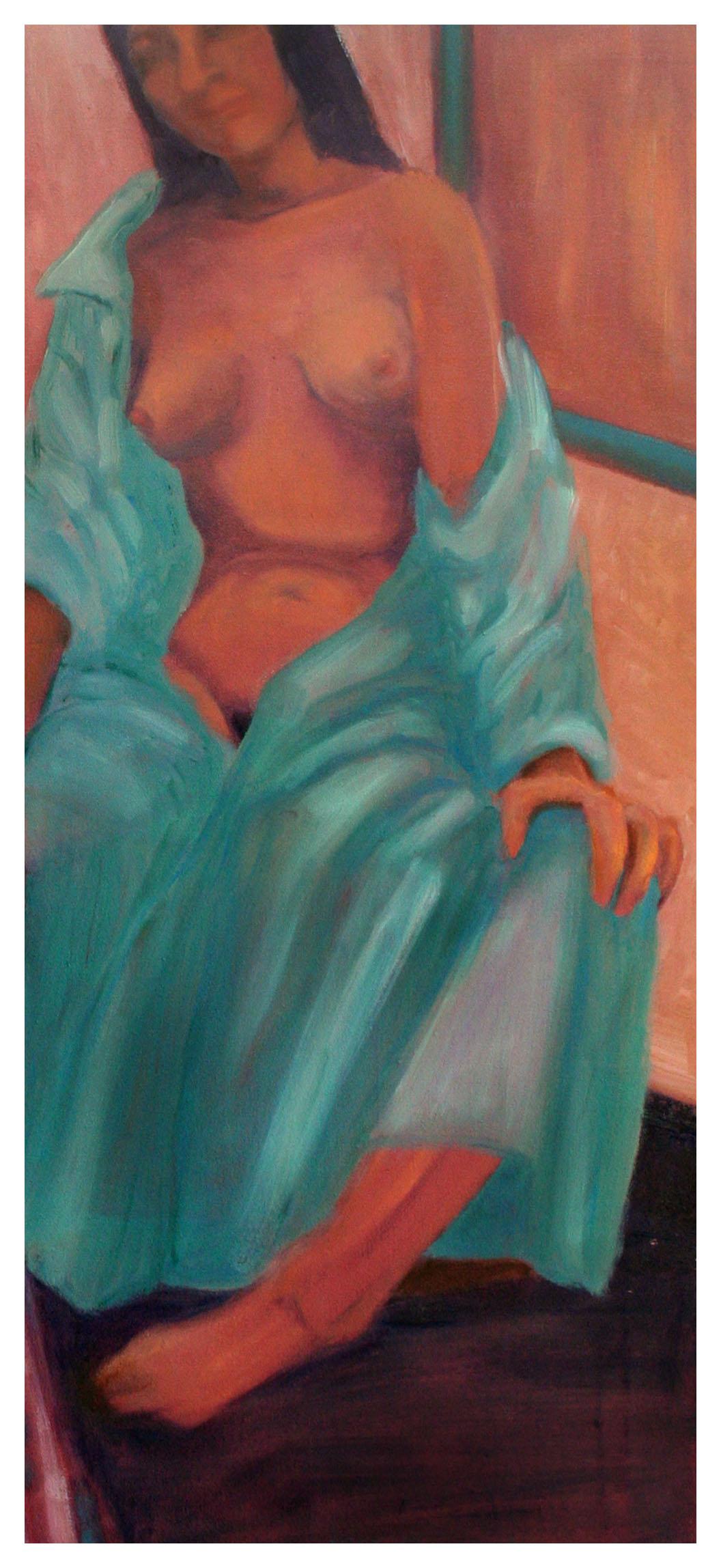 Estudio figurativo moderno, dos modelos con cortinas - Painting Impresionista de Molly E. Brubaker