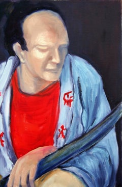 Vintage Mid Century Modern Figurative -- Seated Samurai Original Oil on Canvas