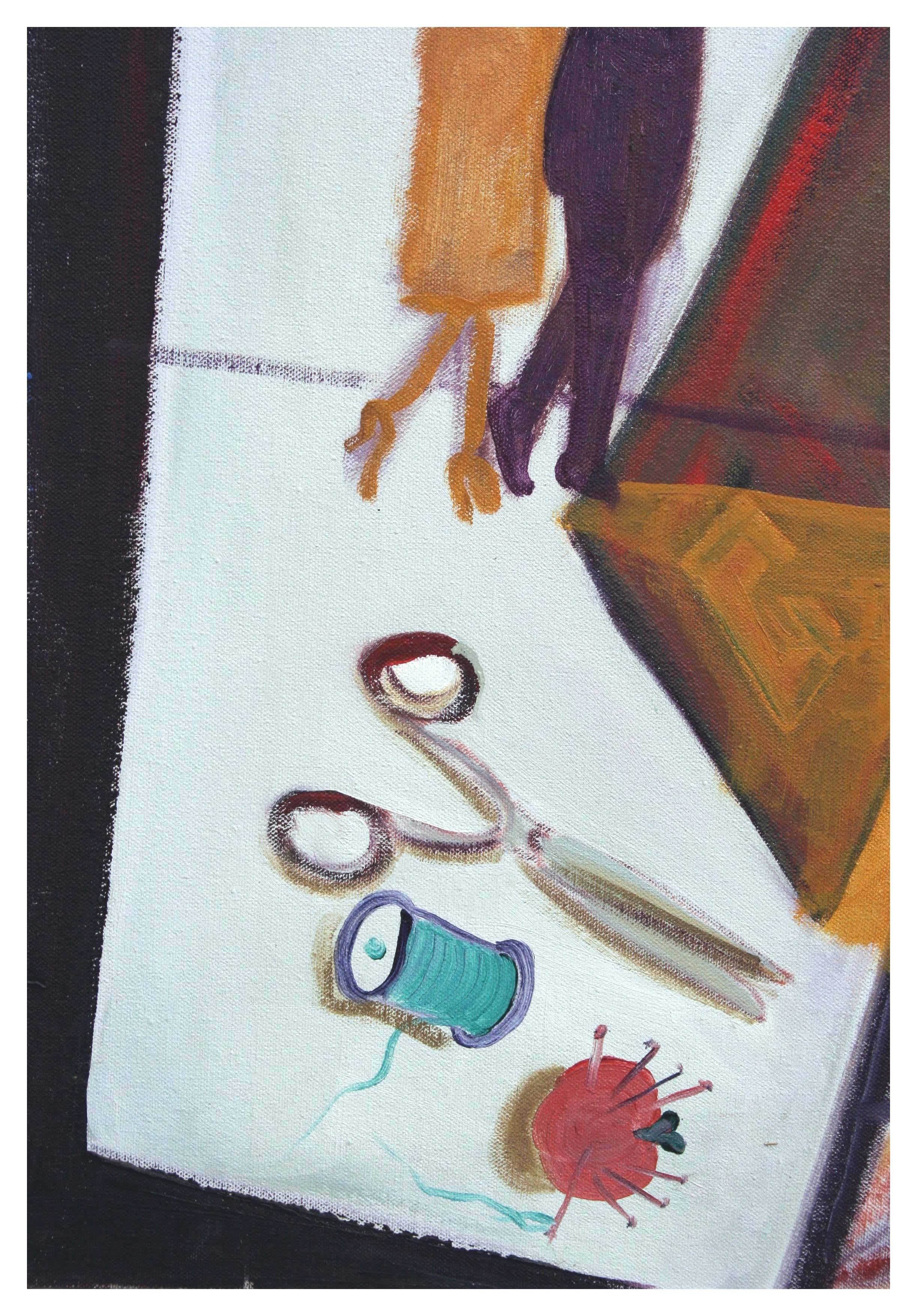Figurativo surrealista d'epoca -- At the Hop - Interior Painting Marrone di Molly E. Brubaker