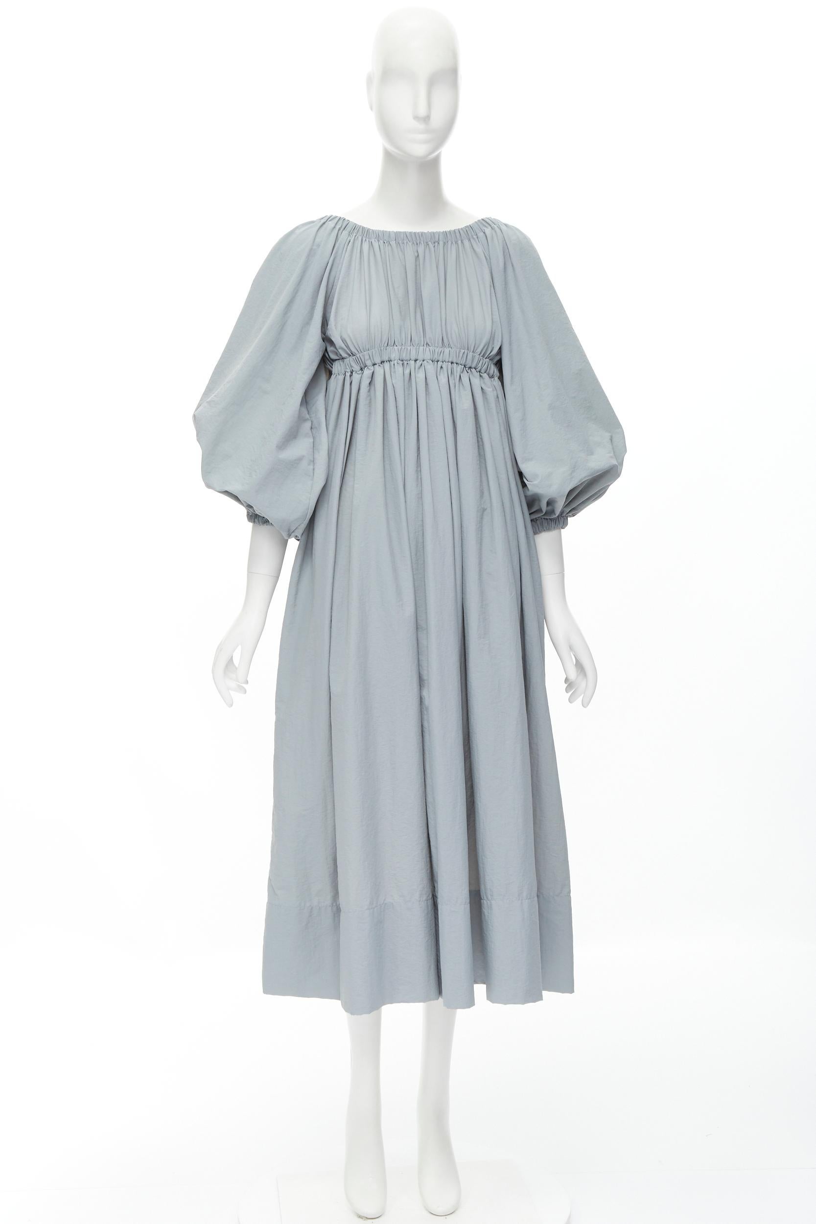 MOLLY GODDARD blue grey puff sleeve cream tie back midi dress UK8 S 3