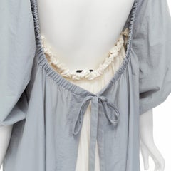 MOLLY GODDARD blue grey puff sleeve cream tie back midi dress UK8 S