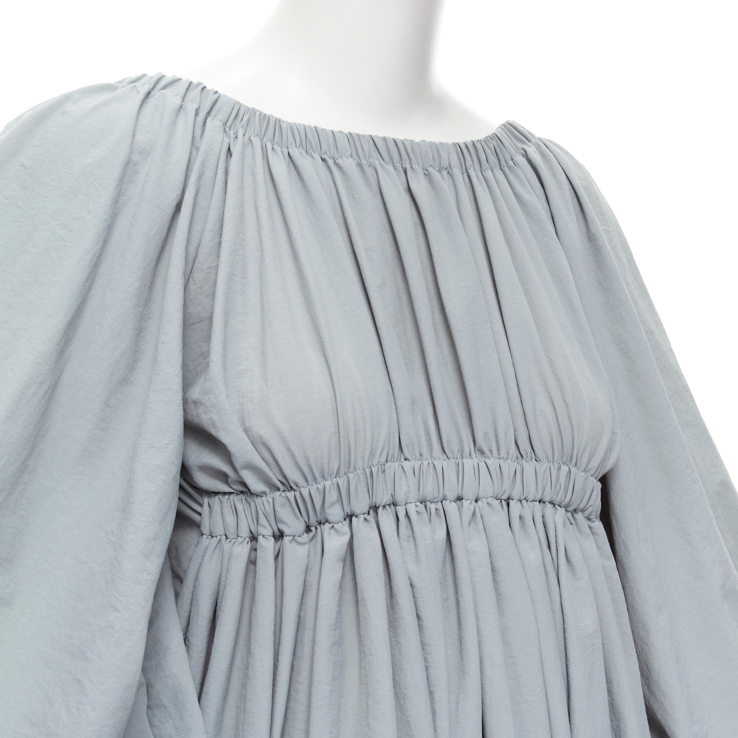 Women's MOLLY GODDARD blue grey puff sleeve cream tie back midi dress UK8 S