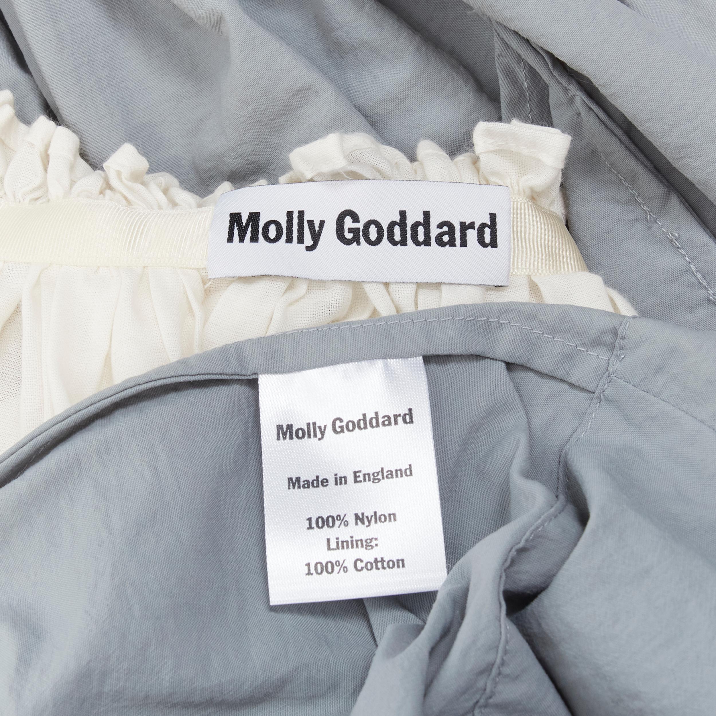 MOLLY GODDARD blue grey puff sleeve cream tie back midi dress UK8 S 2