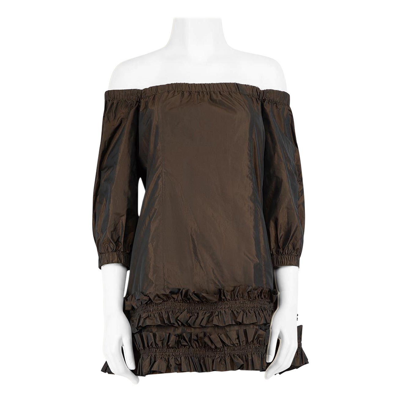 Molly Goddard Mini Abito Marrone Off the Shoulder Taglia XS in vendita