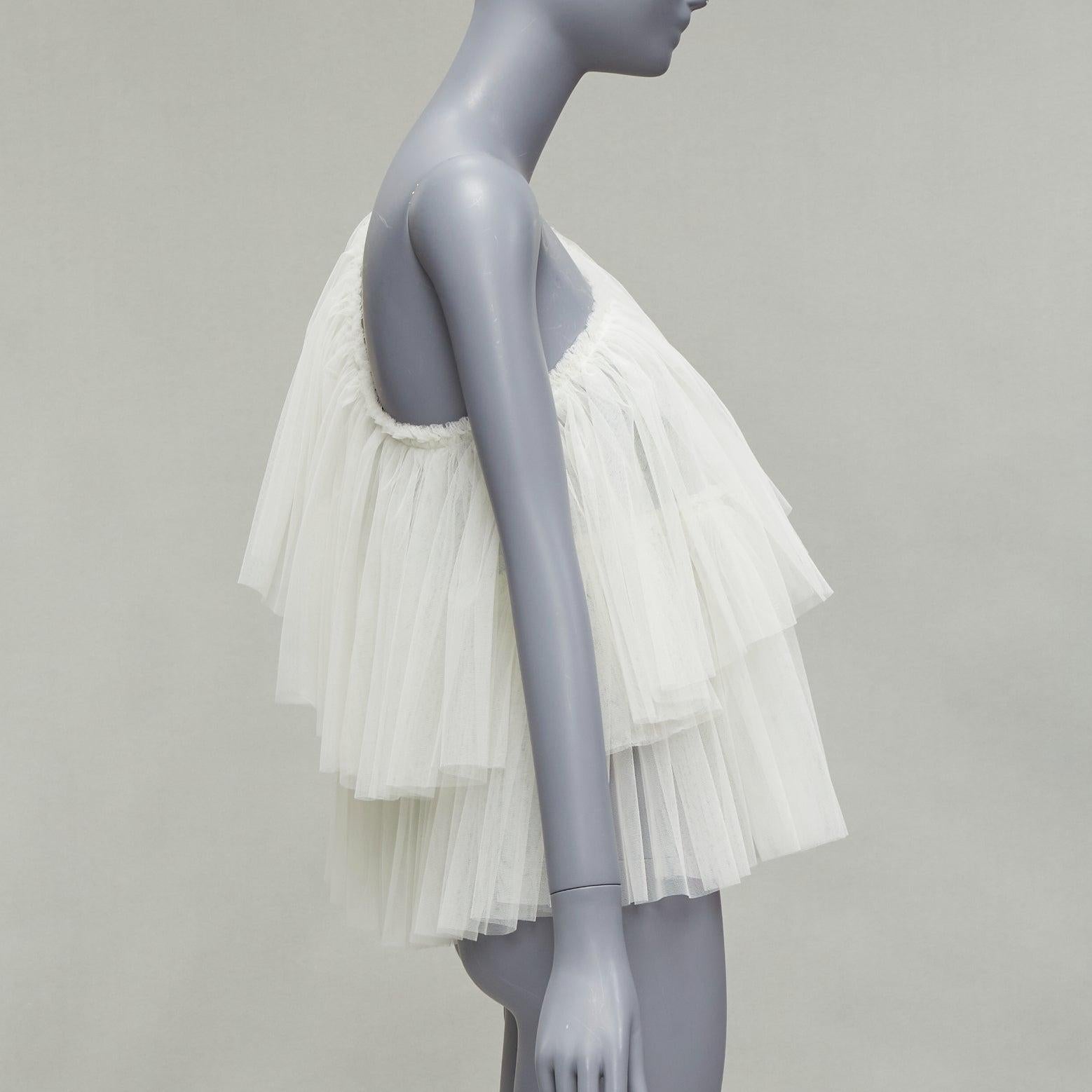 MOLLY GODDARD cream tulle tiered one shoulder sheer top UK6 XS In New Condition For Sale In Hong Kong, NT