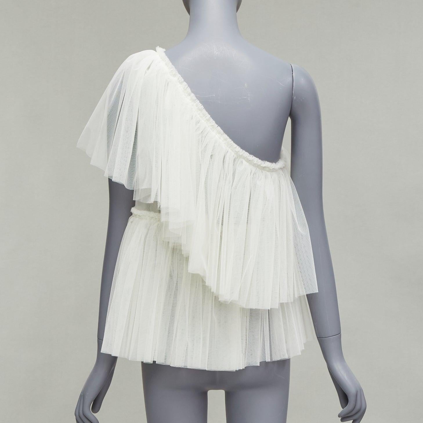 Women's MOLLY GODDARD cream tulle tiered one shoulder sheer top UK6 XS For Sale