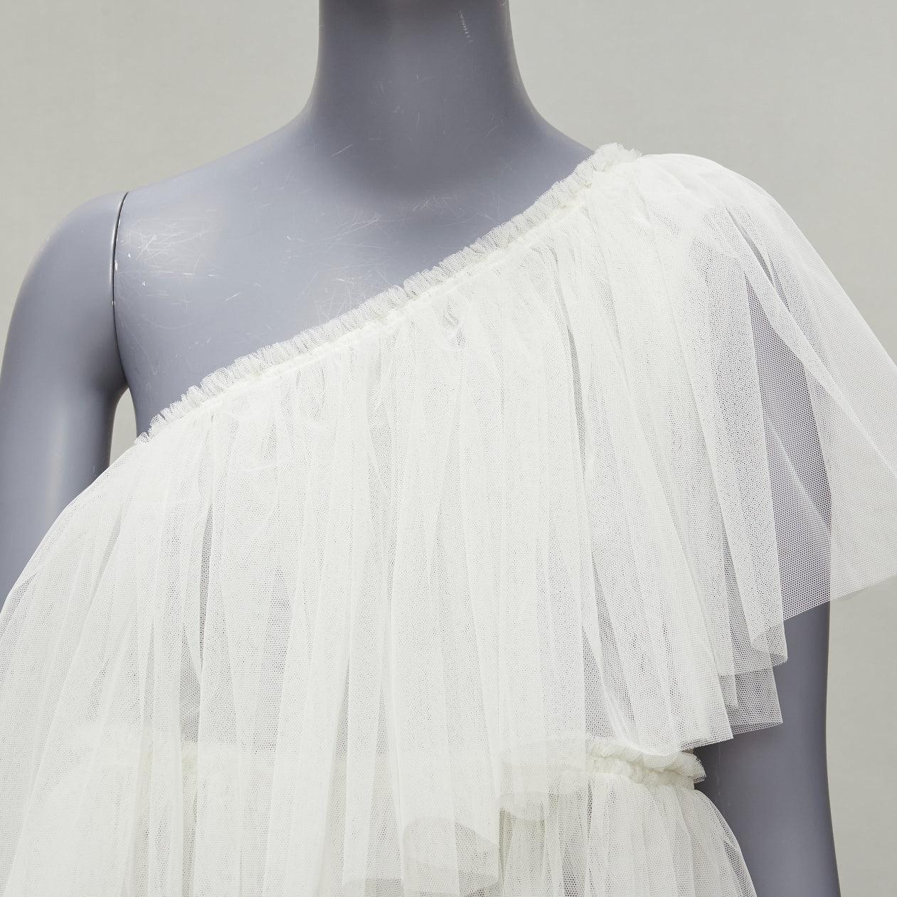 MOLLY GODDARD cream tulle tiered one shoulder sheer top UK6 XS For Sale 2