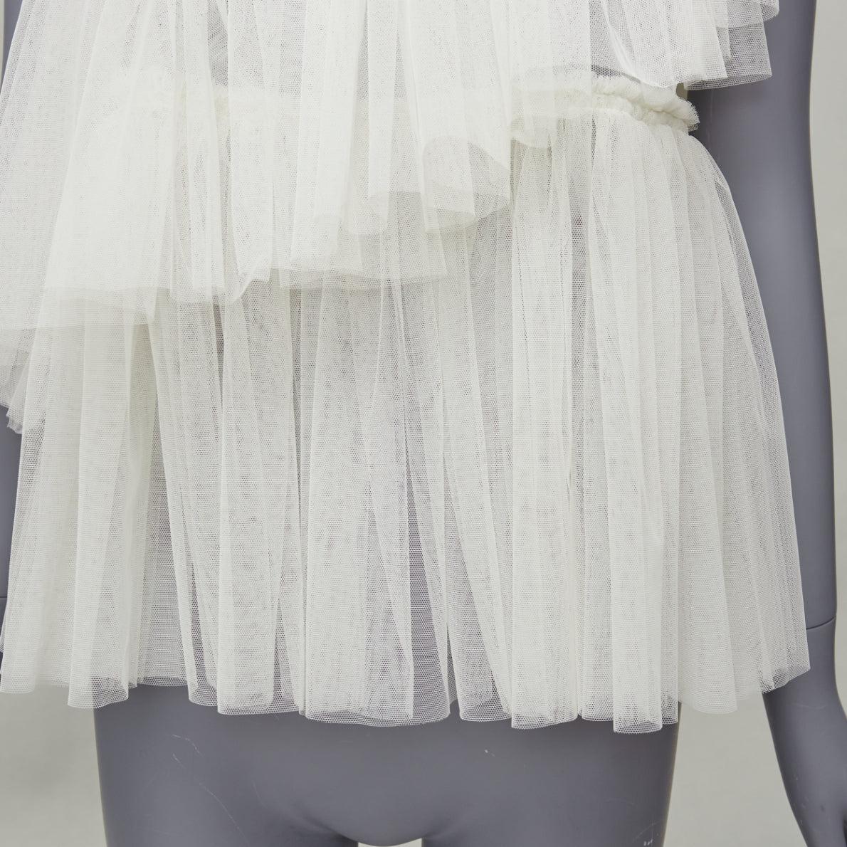 MOLLY GODDARD cream tulle tiered one shoulder sheer top UK6 XS For Sale 2