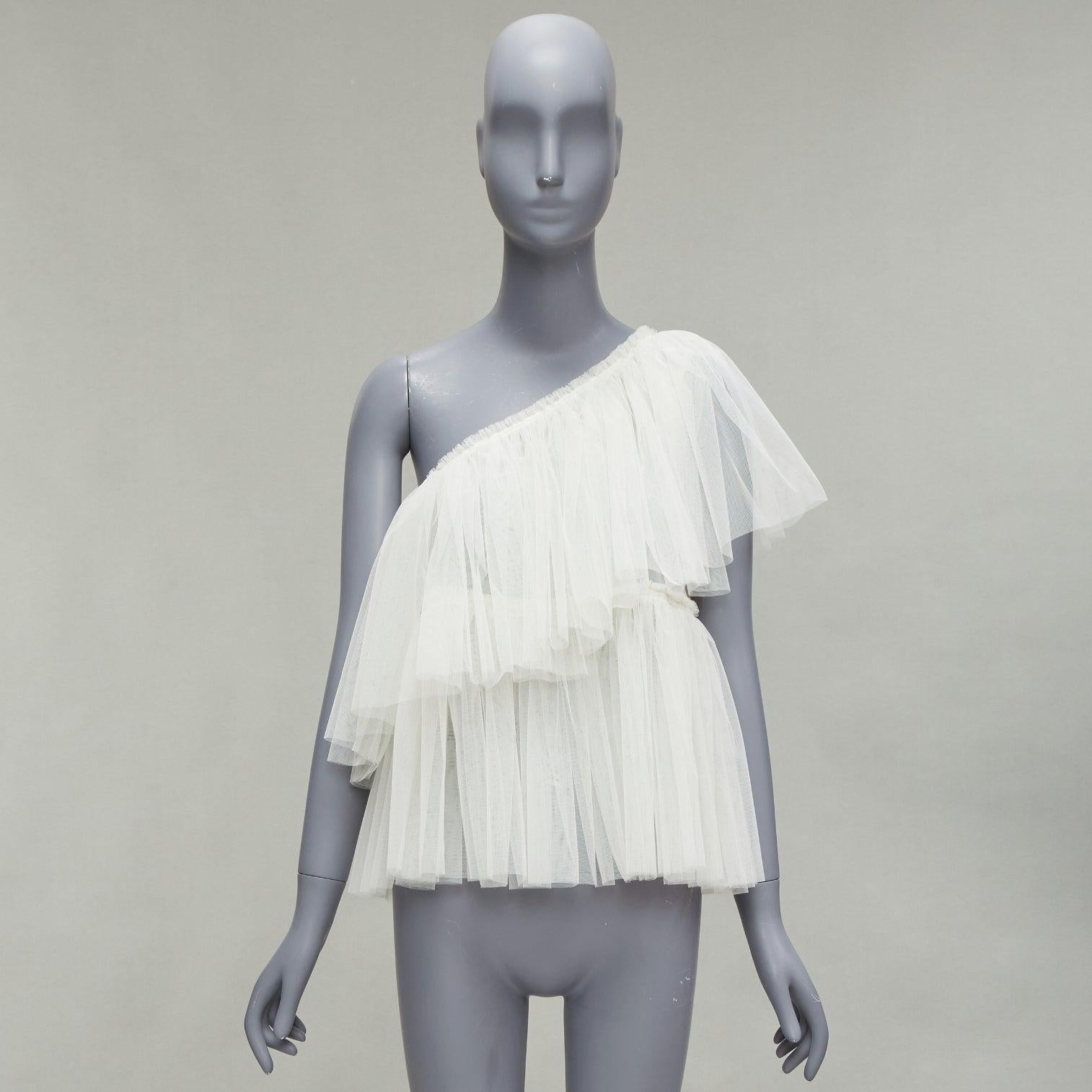MOLLY GODDARD cream tulle tiered one shoulder sheer top UK6 XS For Sale 4