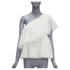 MOLLY GODDARD cream tulle tiered one shoulder sheer top UK6 XS