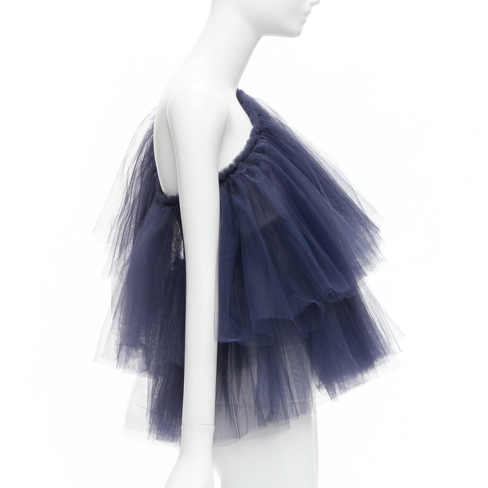 MOLLY GODDARD navy blue black layered cascade tulle one shoulder top In Excellent Condition For Sale In Hong Kong, NT