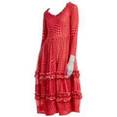 Molly Goddard Red & Pink Gingham Midi Ruffled Midi Dress - Size US 10