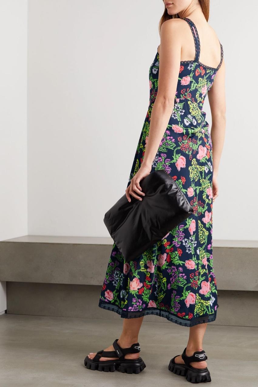 Molly Goddard Romy lace-trimmed floral-print woven midi dress 

Spring '20 is no exception. Part of the range, this woven dress is decorated with vivid blooms and trimmed with delicate lace along the V-neckline and straps. It has a slim-fitting