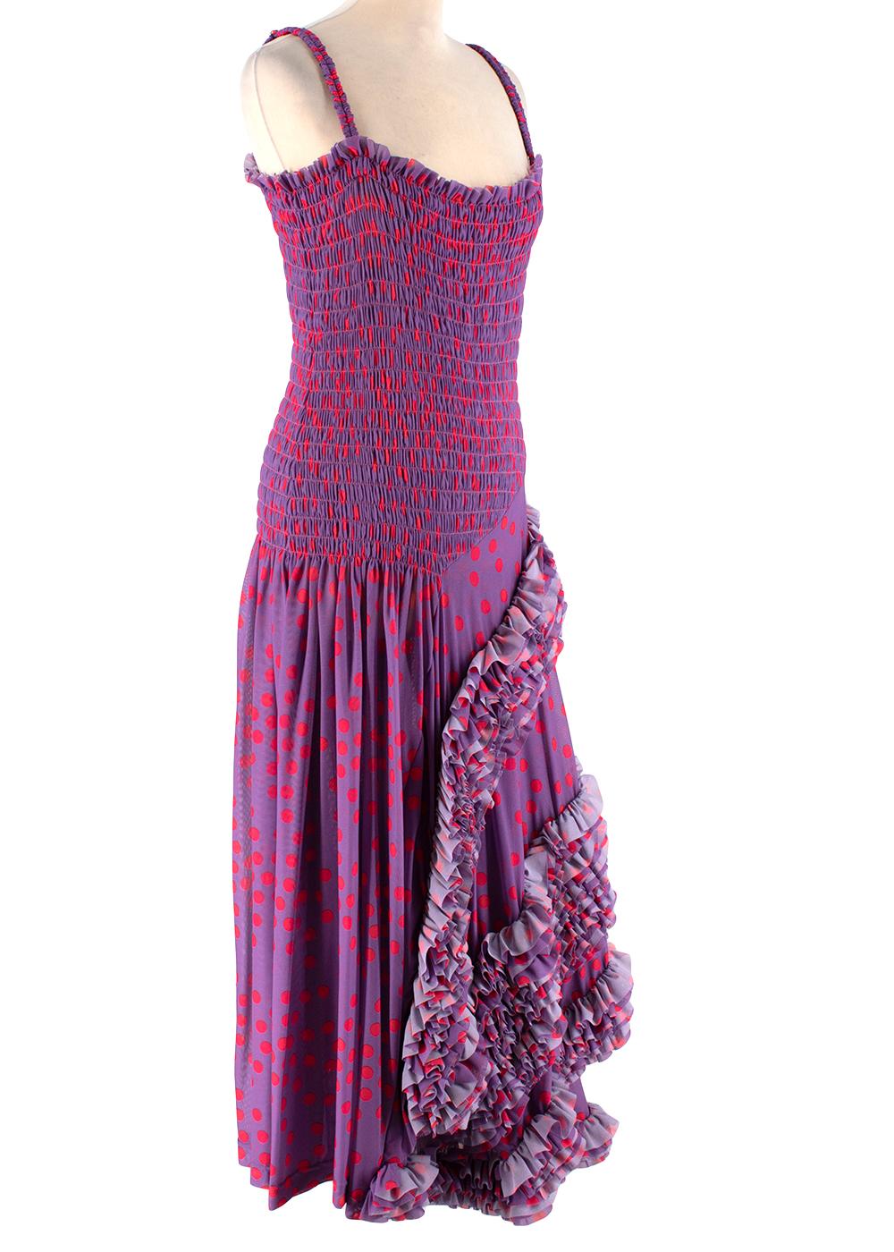 Purple Molly Goddard Runway Lilac Polka Dot Ruffled Midi Dress - Size US 6 For Sale