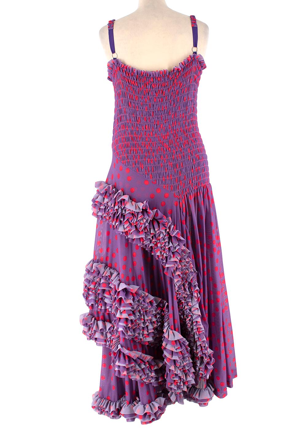 Molly Goddard Runway Lilac Polka Dot Ruffled Midi Dress - Size US 6 In New Condition For Sale In London, GB