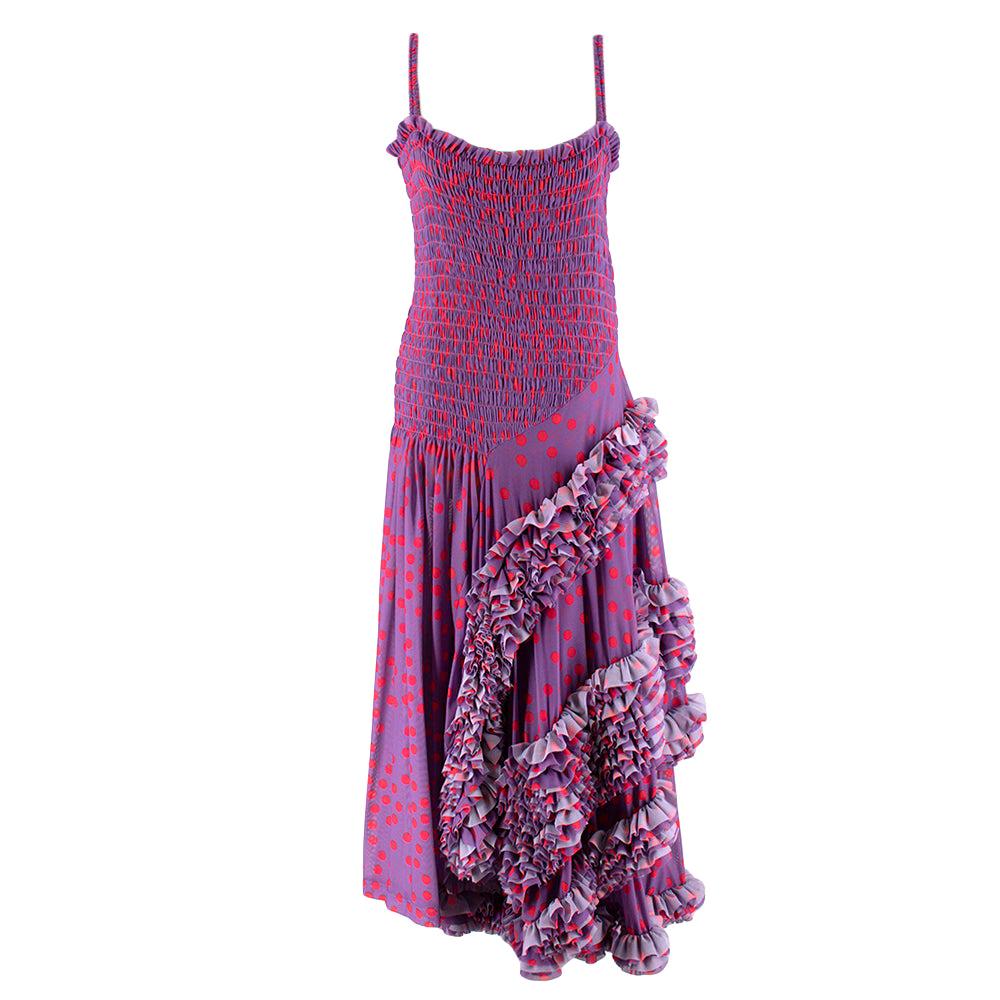 Molly Goddard Runway Lilac Polka Dot Ruffled Midi Dress - Size US 6 For Sale