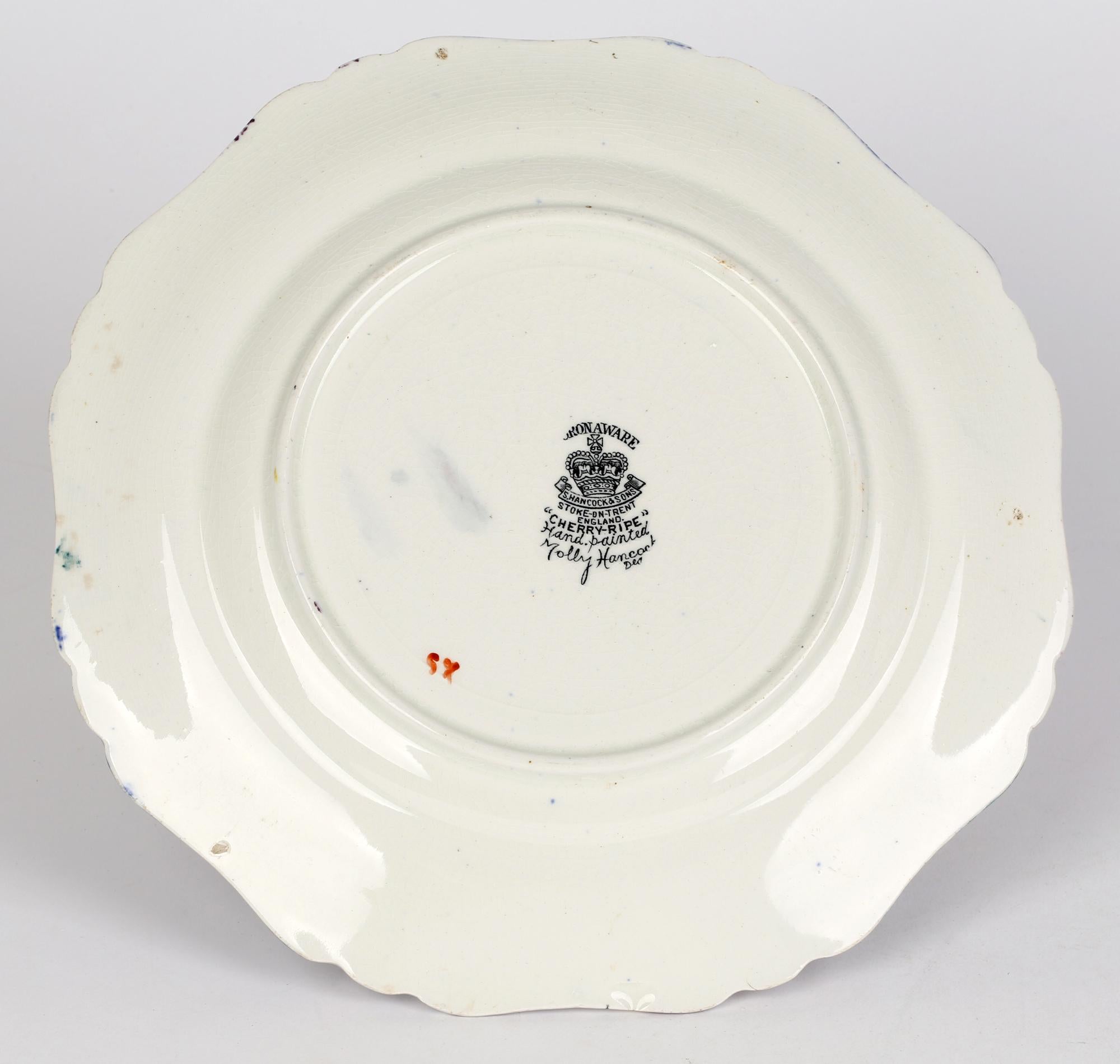 Inglese Molly Hancock Art Deco Hancock & Son Coronaware Cherry Ripe Hand Painted Plate (piatto dipinto a mano) in vendita