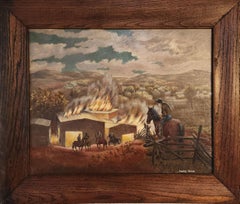"Fire in Tobacco Barn" Molly Luce, Modernist, Female Artist, Western Scene