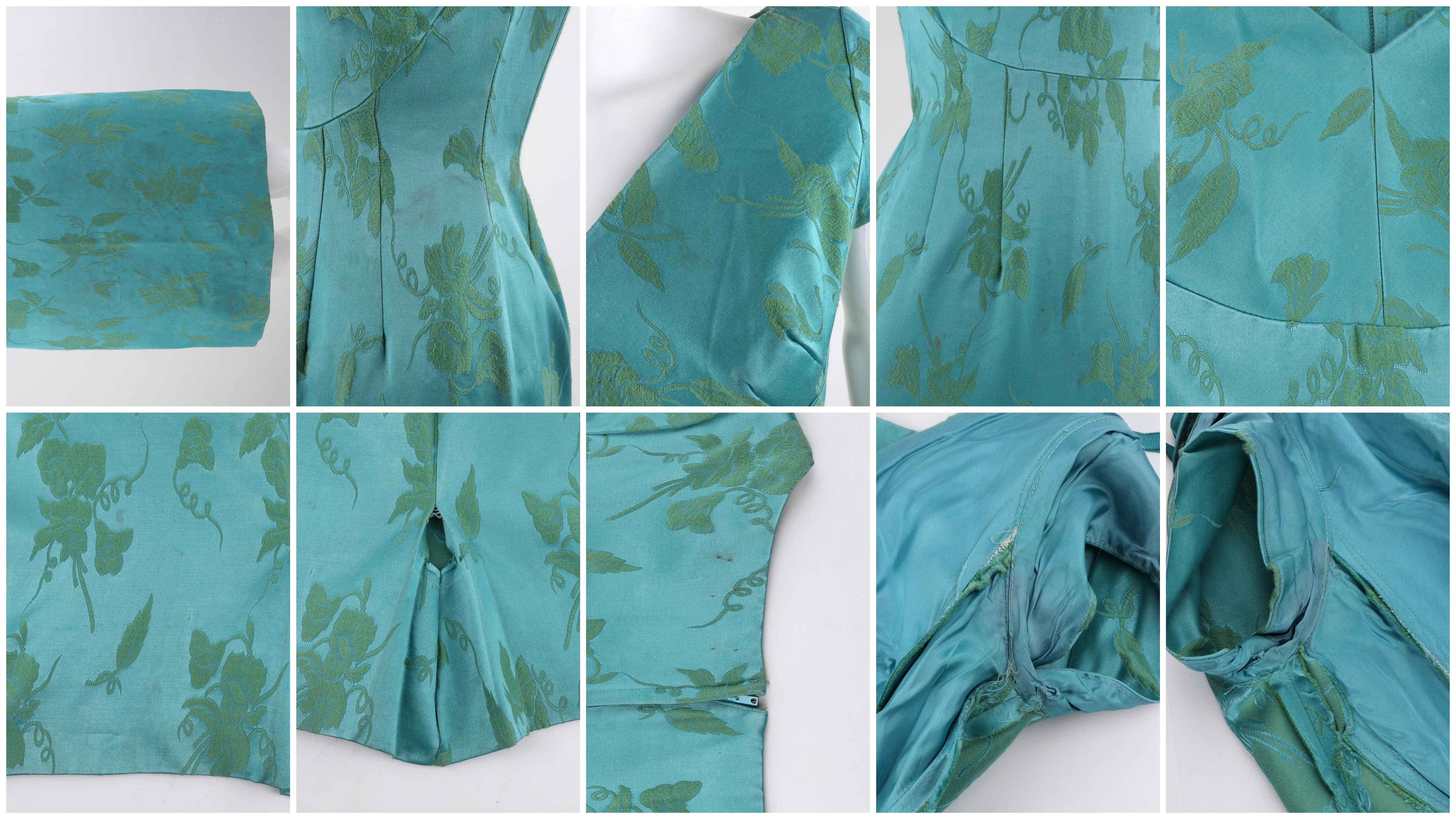 MOLLY MODES New York c.1950’s 2 Pc Blue Green Floral Silk Dress Swing Coat Set  6