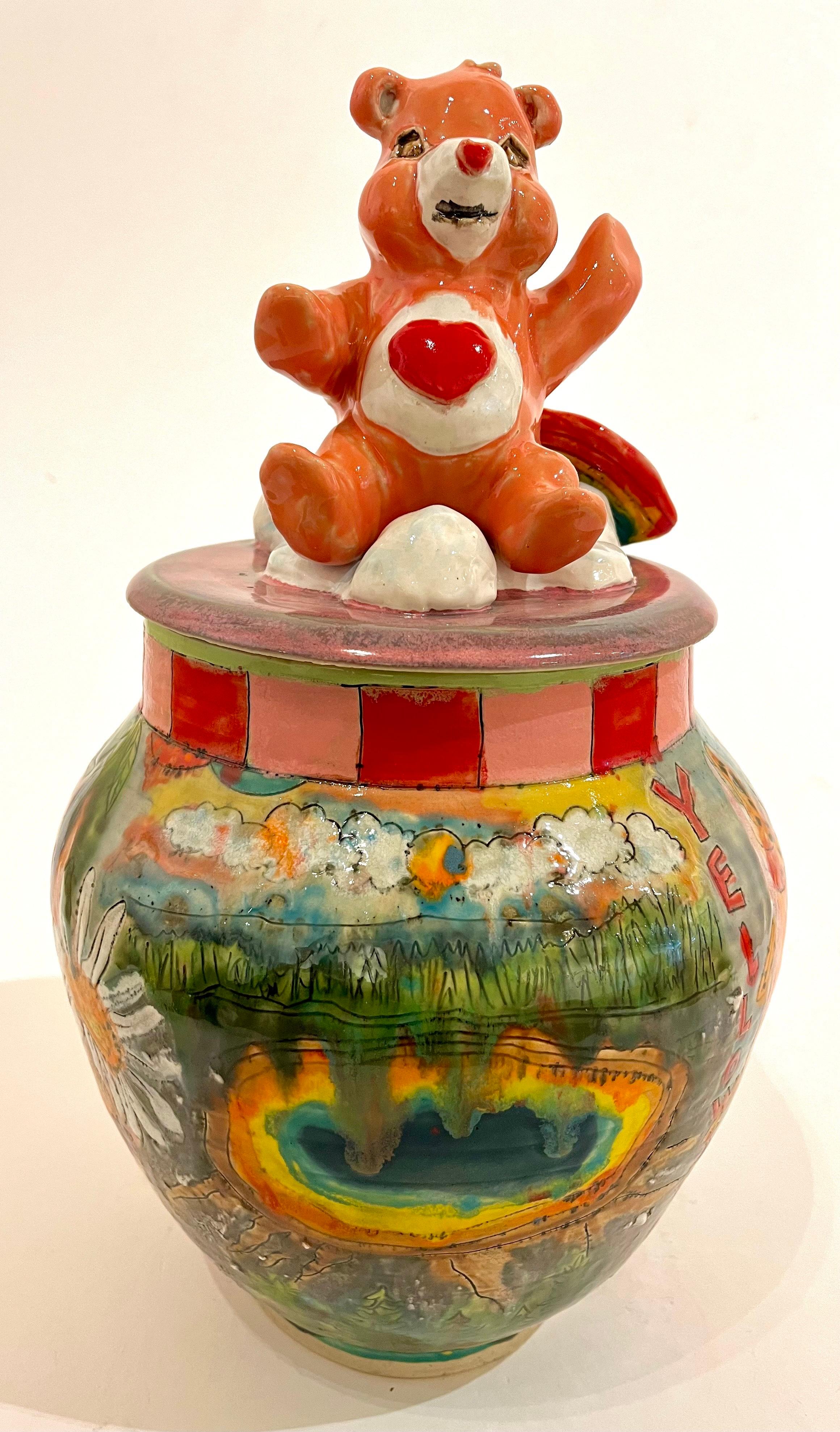 Molly Schulps Figurative Sculpture - Care Bear Jar