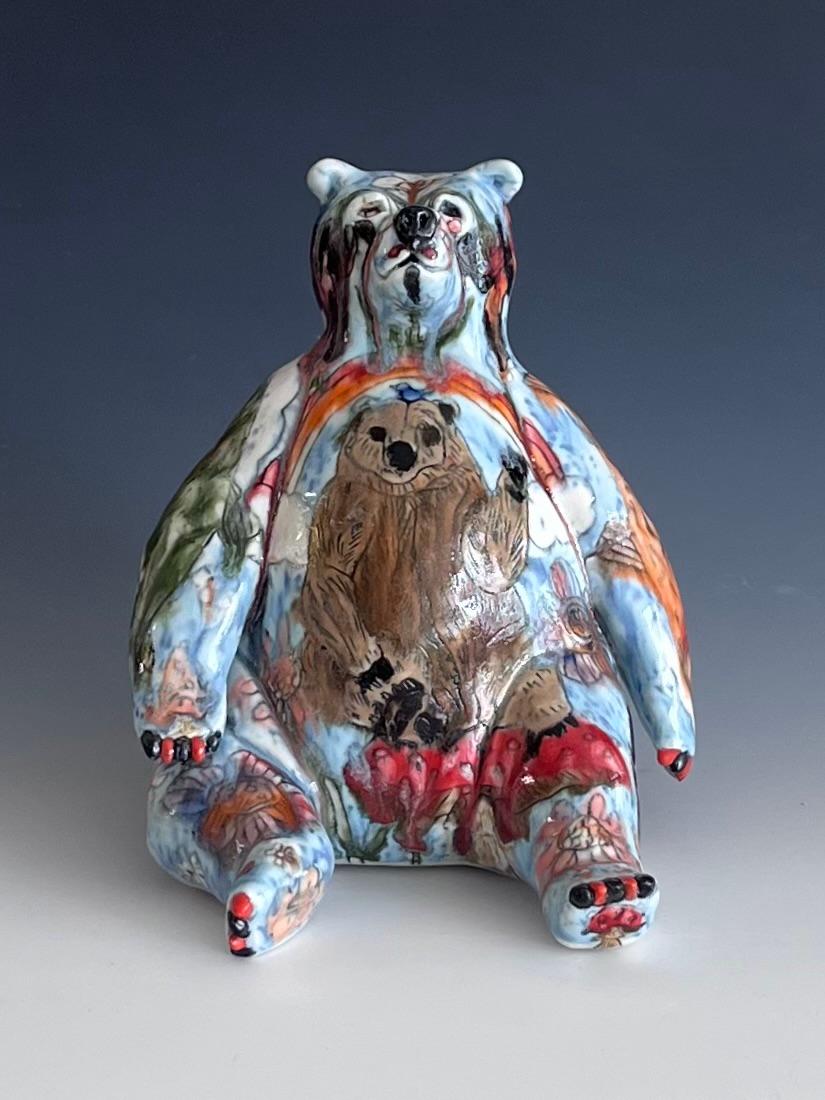 Molly Schulps Abstract Sculpture - Seated Bear Sculpture, Contemporary Porcelain, 21st Century, 8x6.5x5