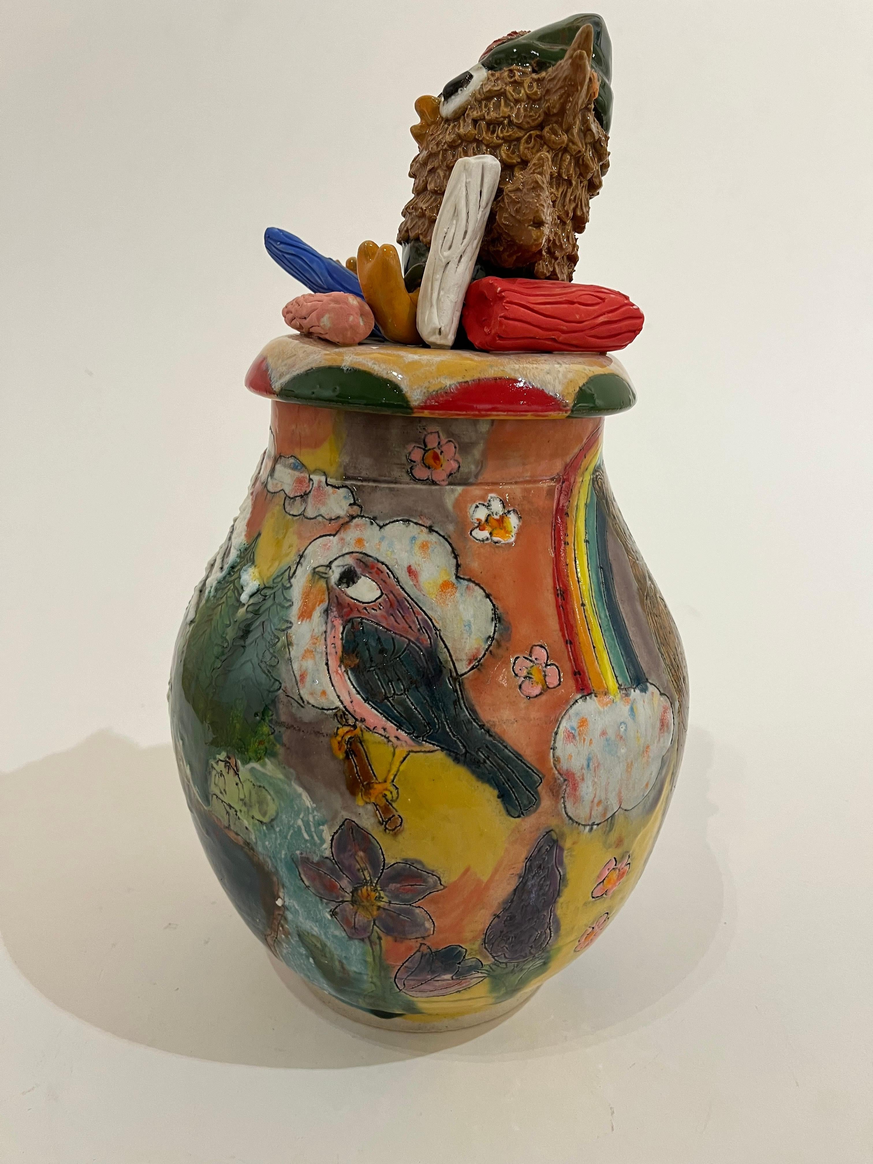 Tarro leñoso - Figurative Sculpture Beige de Molly Schulps