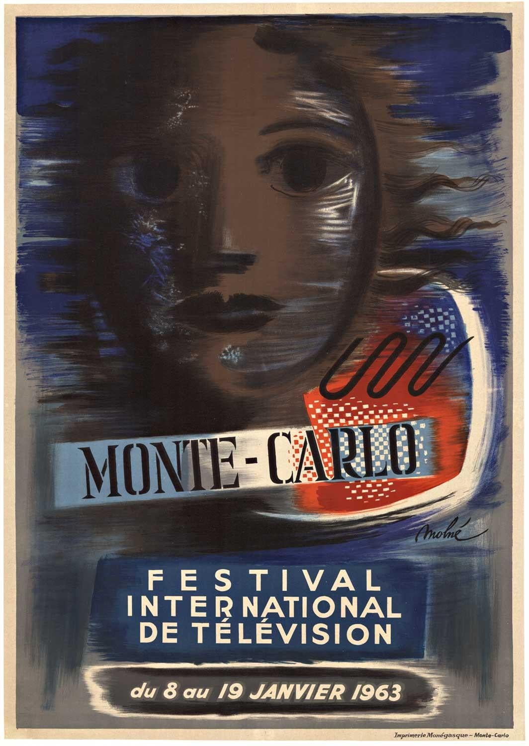 Affiche vintage d'origine du Festival international de la télévision de Monte-Carlo