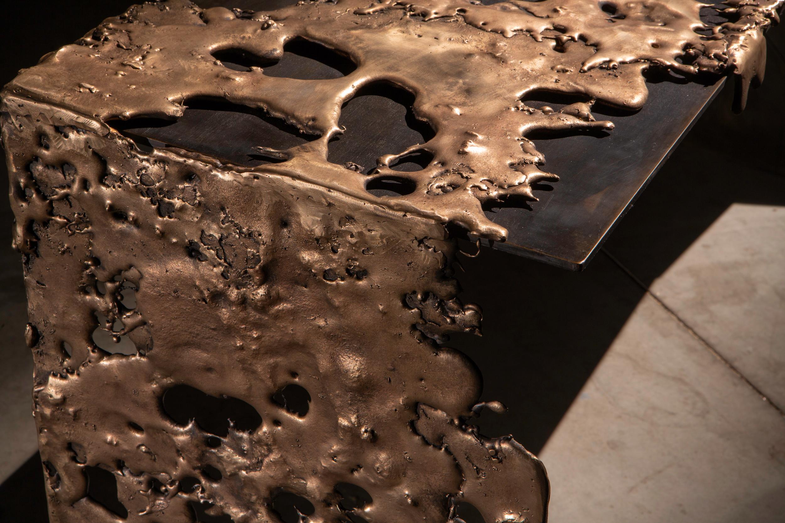 Modern Molten Bronze and Black Steel Entryway Table 