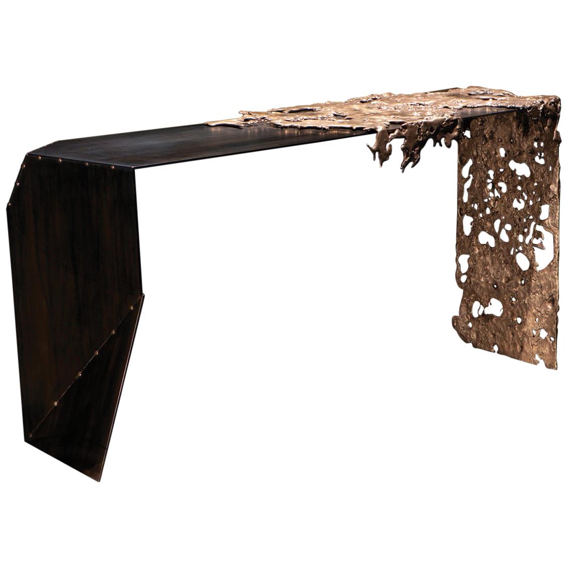 Molten Bronze and Black Steel Entryway Table "Schoenherr Console Table"