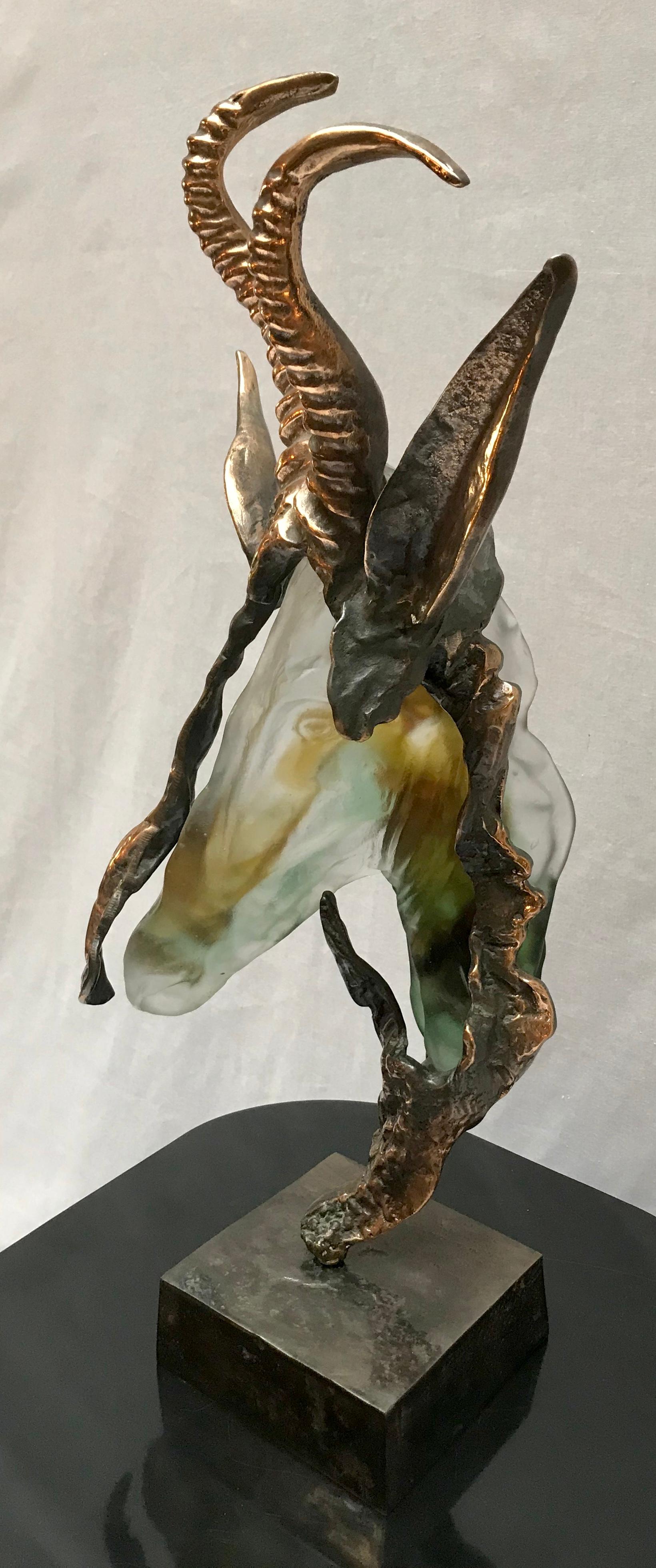 Patinated Molten Glass and Bronze Figurative Sculpture, Mid-Century Modern For Sale