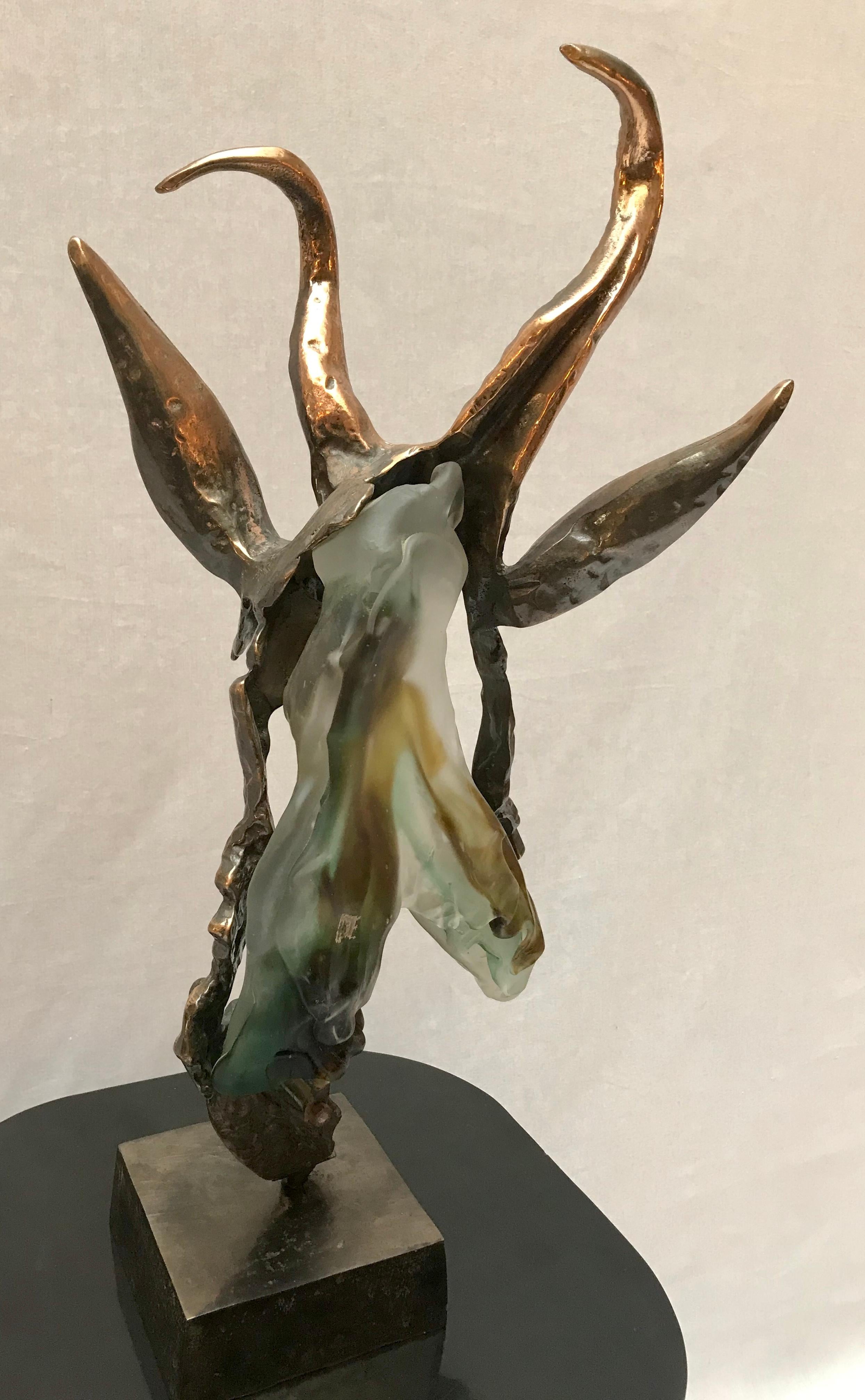 20th Century Molten Glass and Bronze Figurative Sculpture, Mid-Century Modern For Sale