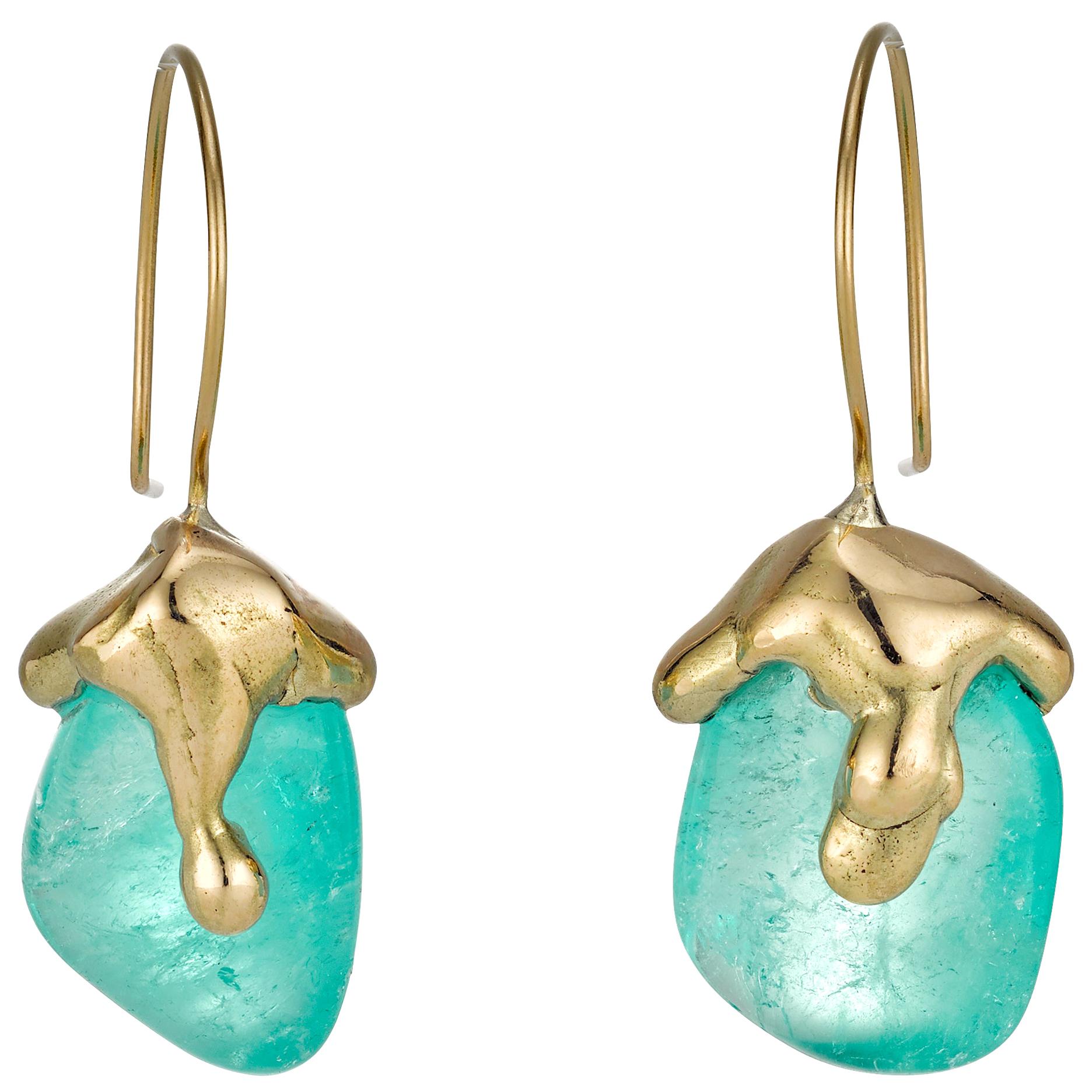 Molten Muzo Earrings 18 Carat Recycled Gold 26.4 Carat Emerald