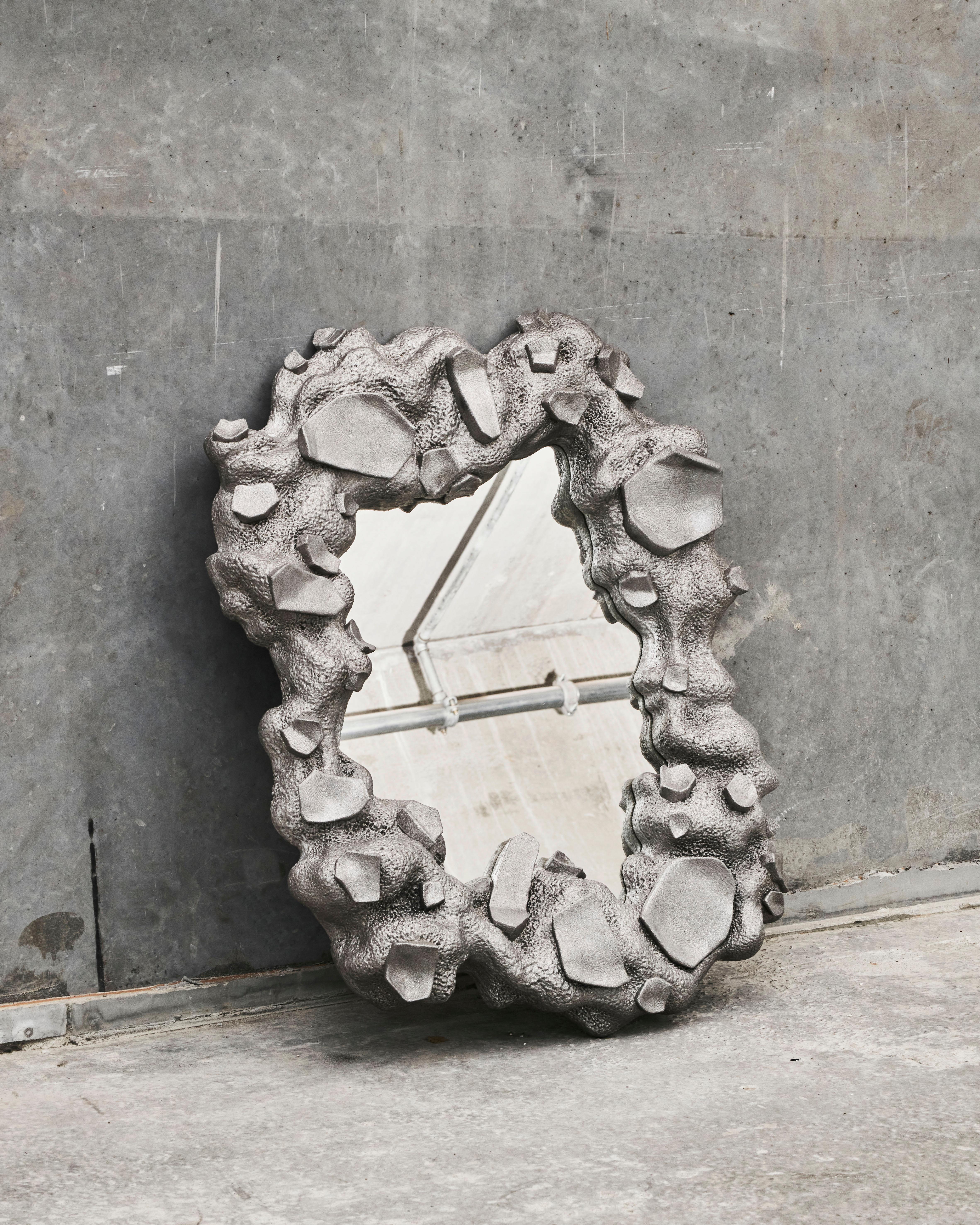 Contemporary Molten Wall Mirror in Sand-Cast Aluminum by Jacob Egeberg For Sale