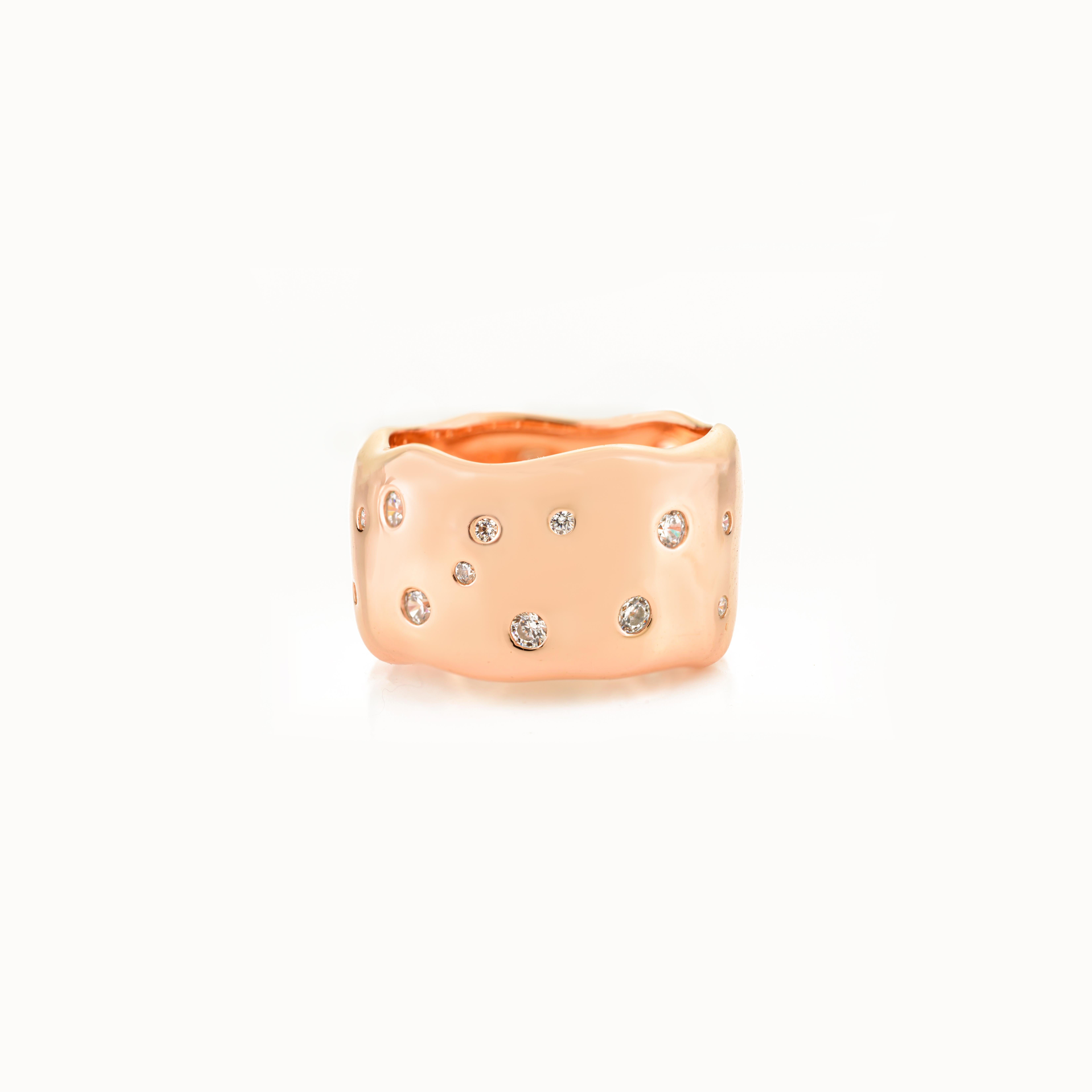 For Sale:  Molten Wave Rose Gold Dome Ring in 925 Sterling Silver with Scattered CZ Stone 3