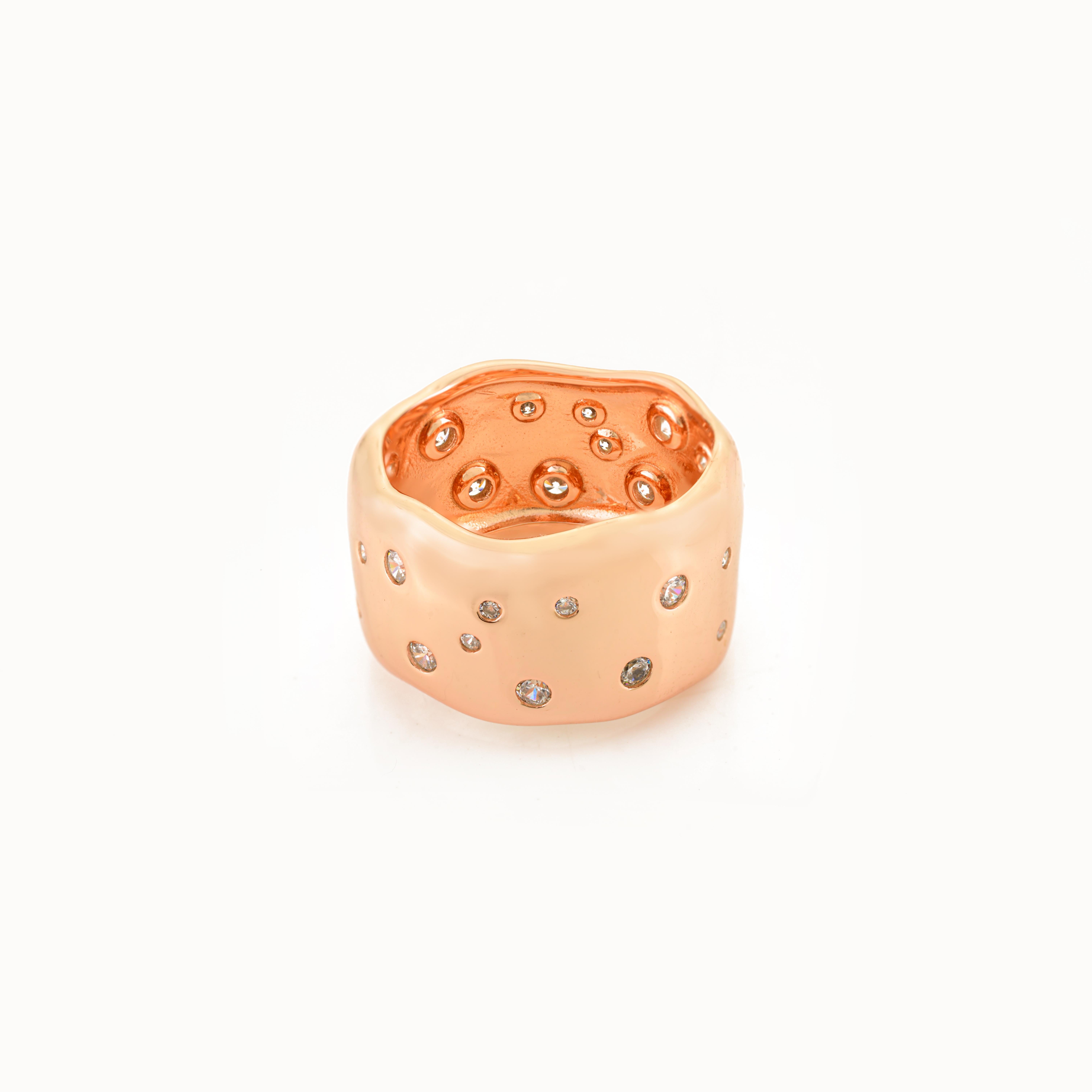 For Sale:  Molten Wave Rose Gold Dome Ring in 925 Sterling Silver with Scattered CZ Stone 5