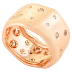 Molten Wave Rose Gold Dome Ring in 925 Sterling Silver with Scattered CZ Stone