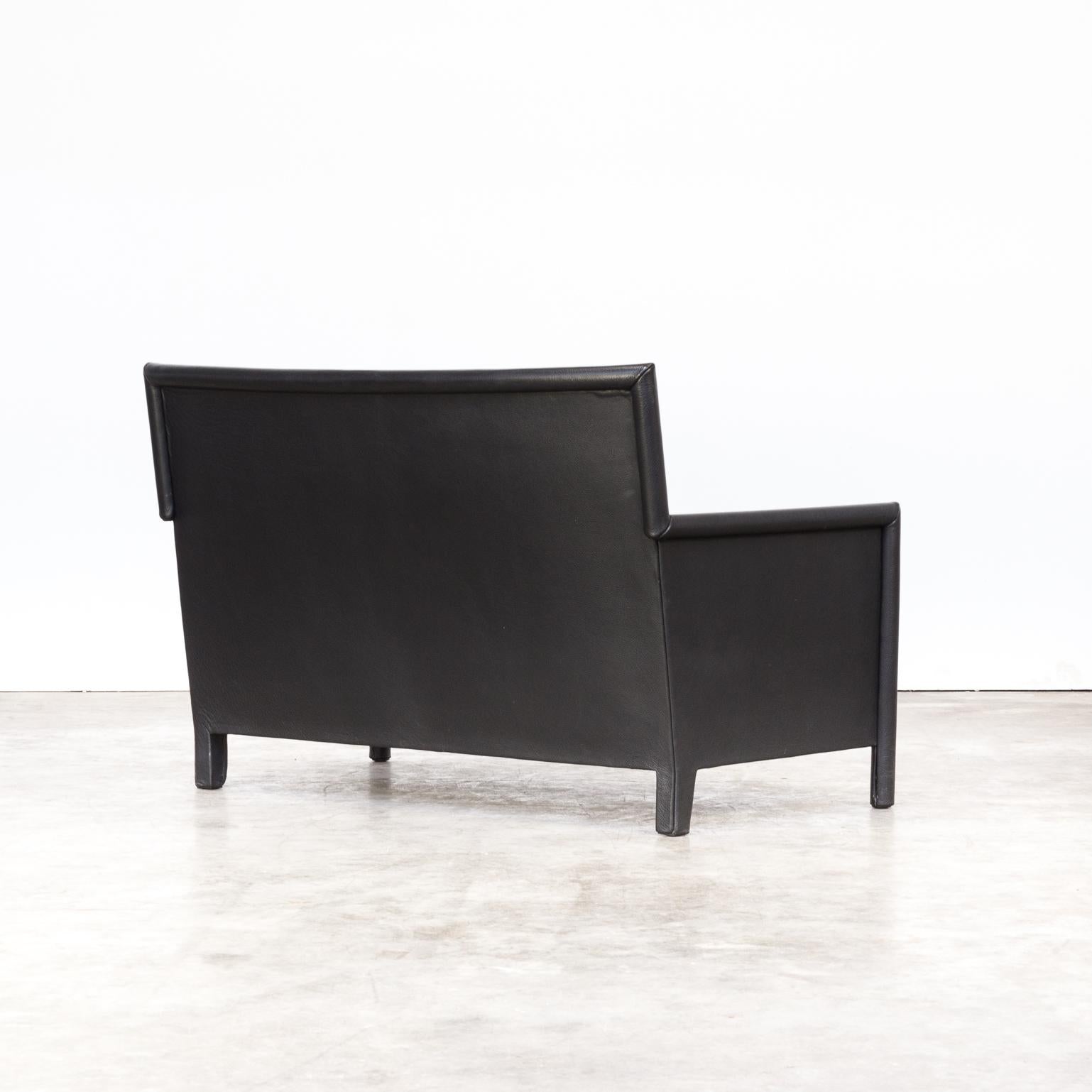 Italian Molteni & C Black Leather Double Seat Sofa For Sale