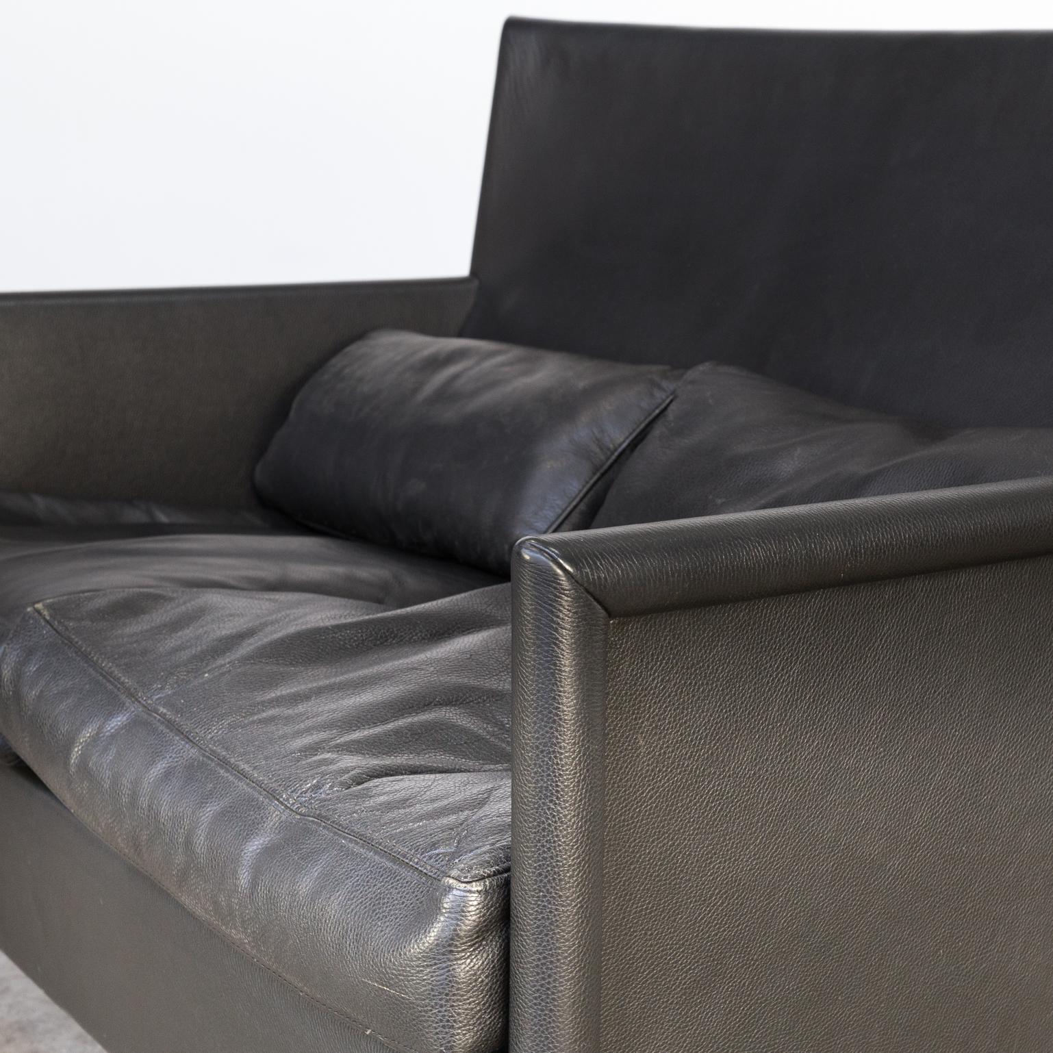 20th Century Molteni & C Black Leather Double Seat Sofa For Sale