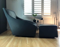 Molteni & C "Doda" Lounge Chair and Ottoman in Charcoal Leather