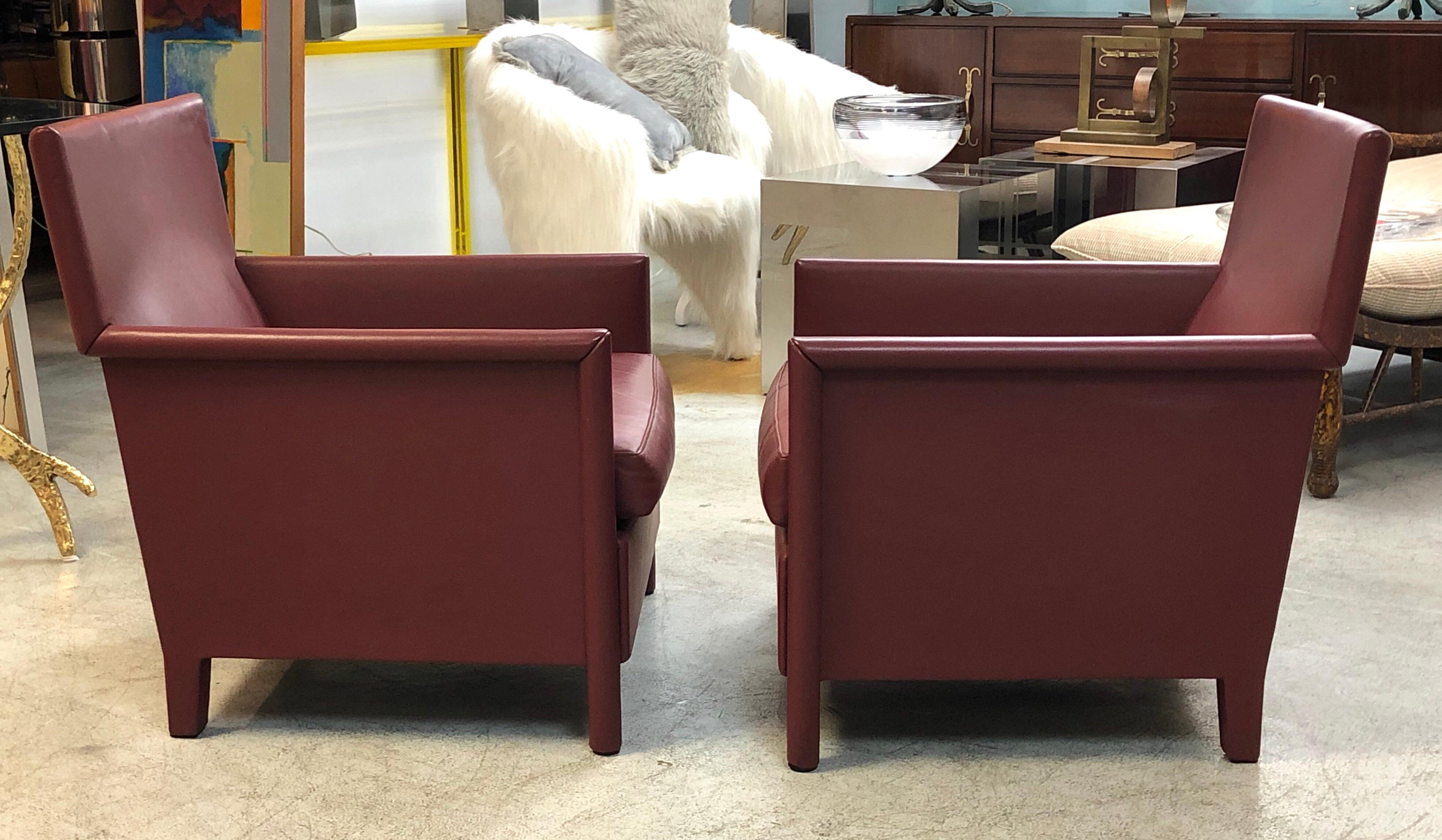 Molteni & C Red Leather Pair of Lounge Chairs 7