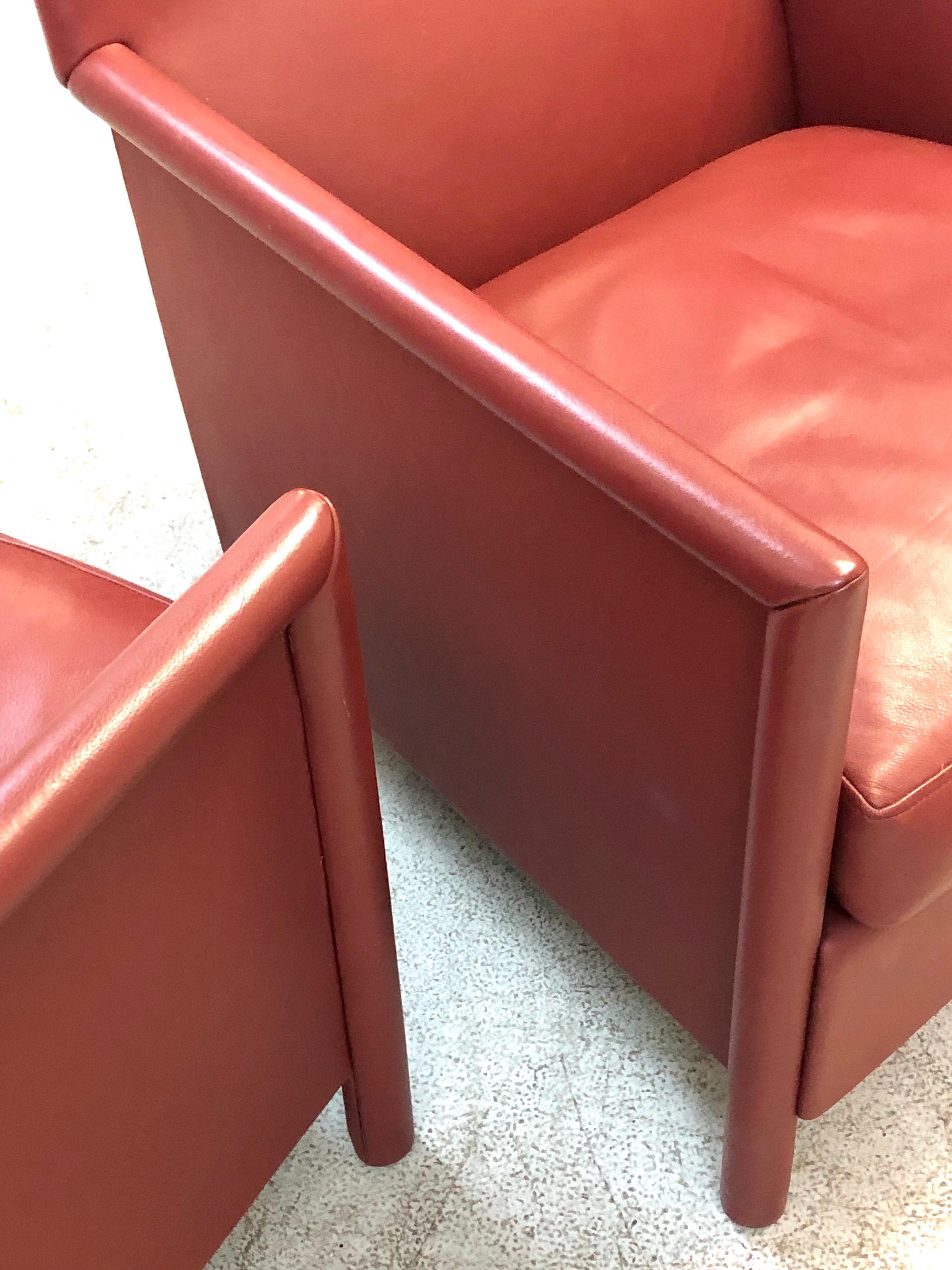 Molteni & C Red Leather Pair of Lounge Chairs 1