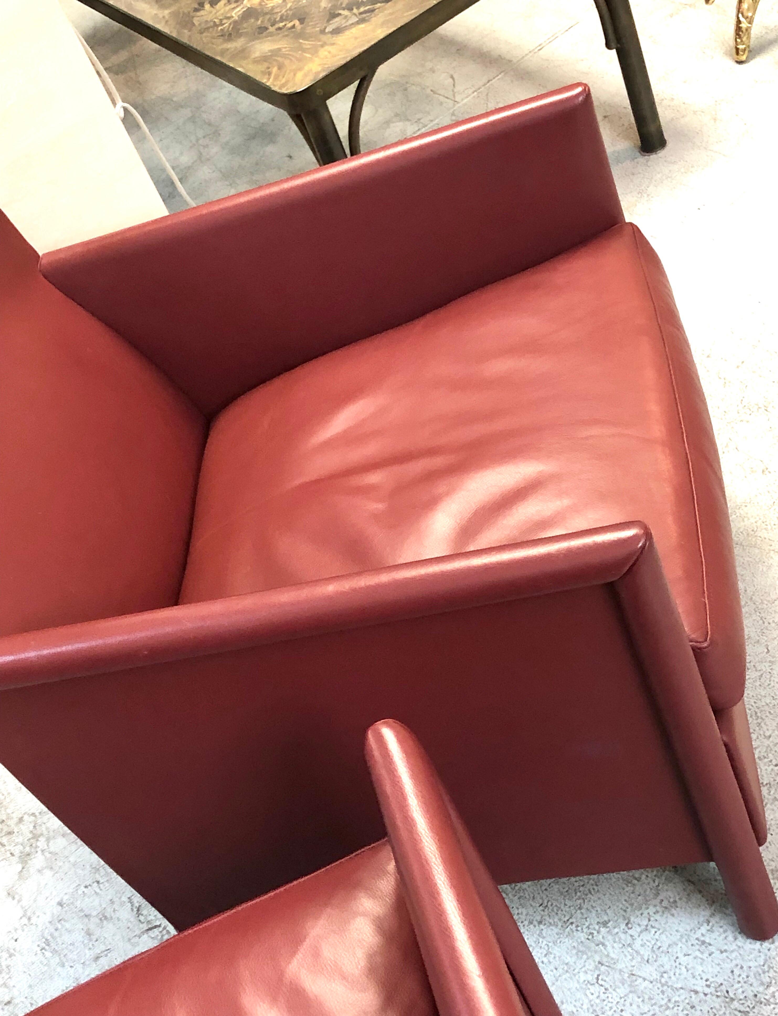 Molteni & C Red Leather Pair of Lounge Chairs 2