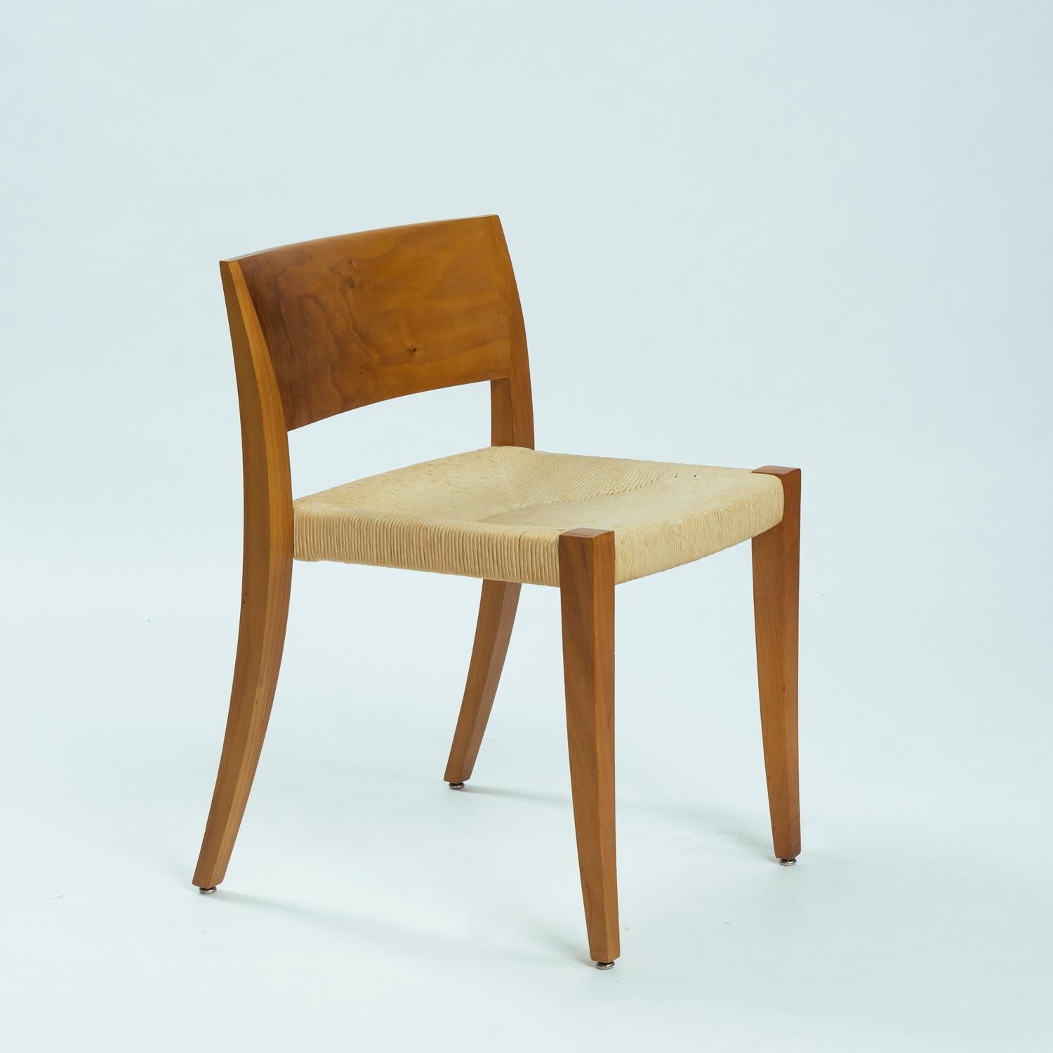 Mid-Century moderno Sedie da pranzo in noce e corda di carta di Molteni & C., impilabili, 4, Italia anni '90 in vendita