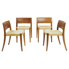 Walnut and papercord dining chairs by Molteni &C, stackable, 4, Italy 1990s